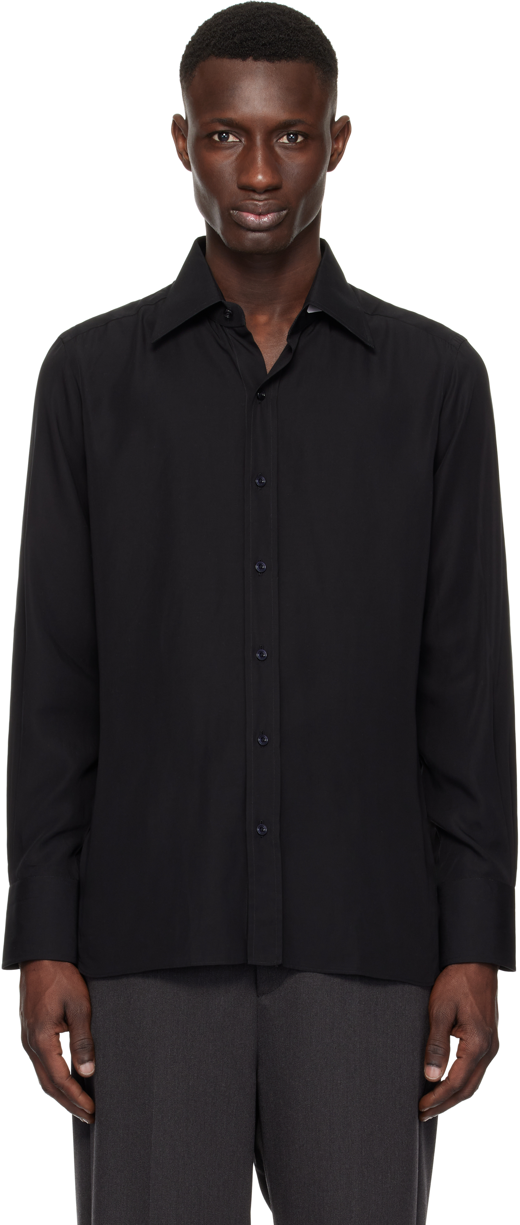 Black Lightweight Lyocell Slim Fit Shirt