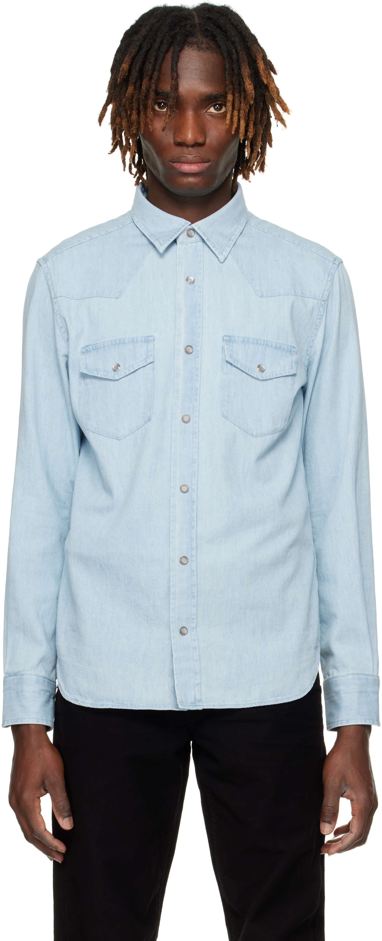 TOM FORD(トムフォード) デニム ウエストン シャツ サイズ38 TOM FORD: Blue Denim Chambray Western Shirt | SSENSE