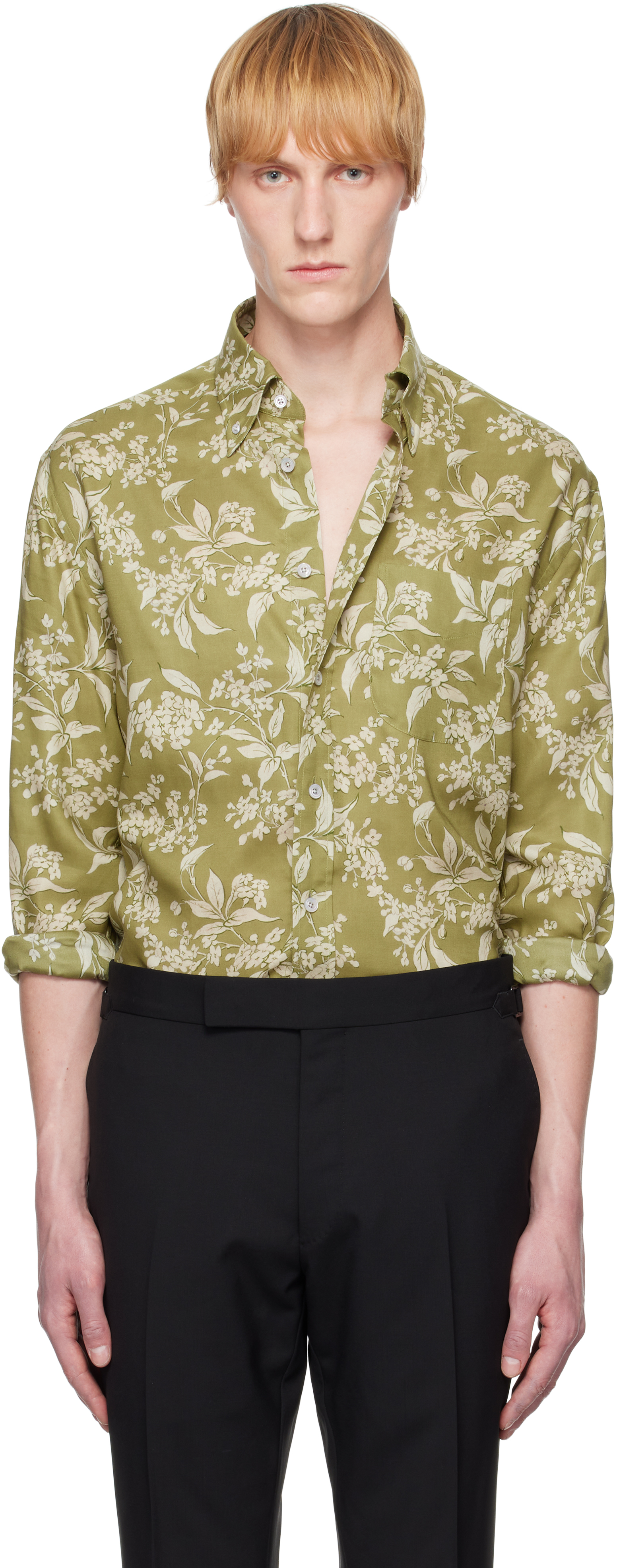 Tom Ford Green Keith Floral Lyocell Fluid Fit Shirt