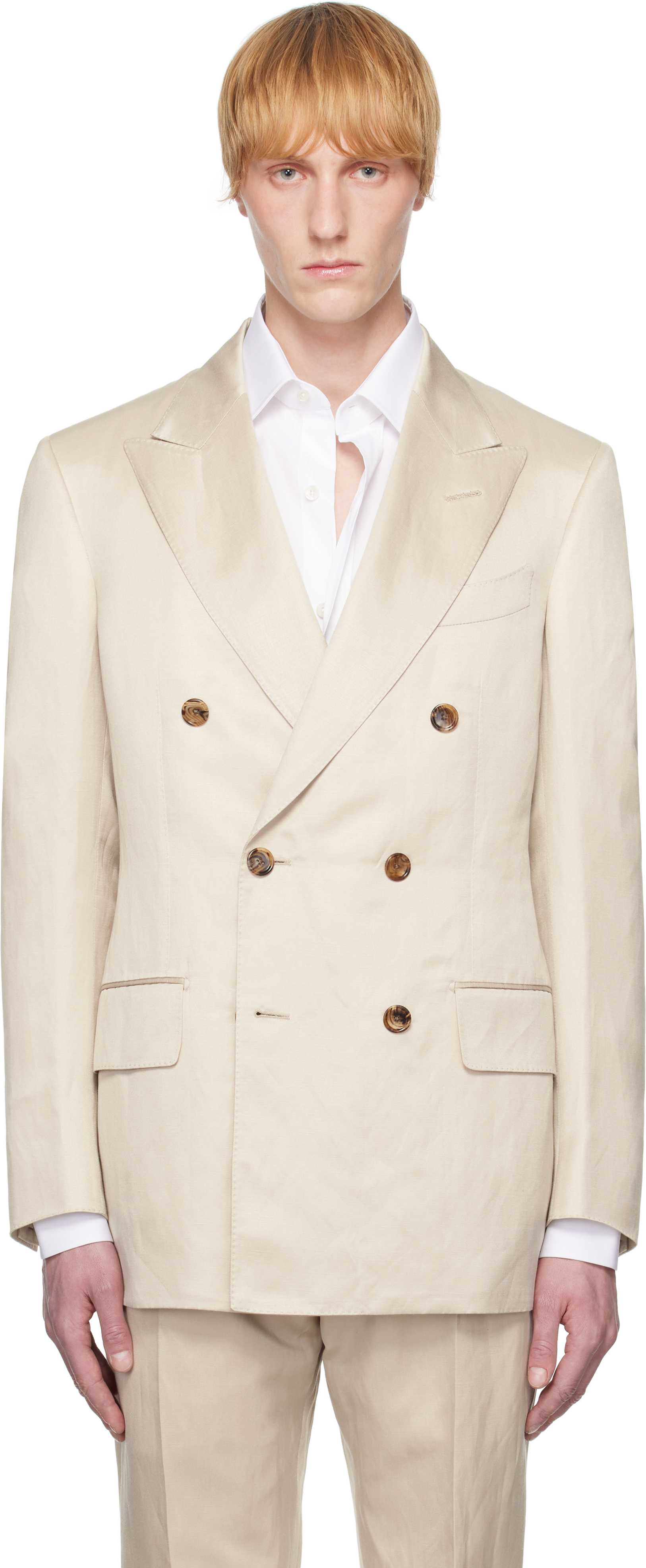 Tom Ford Beige Silk Linen Twill Atticus Db Blazer