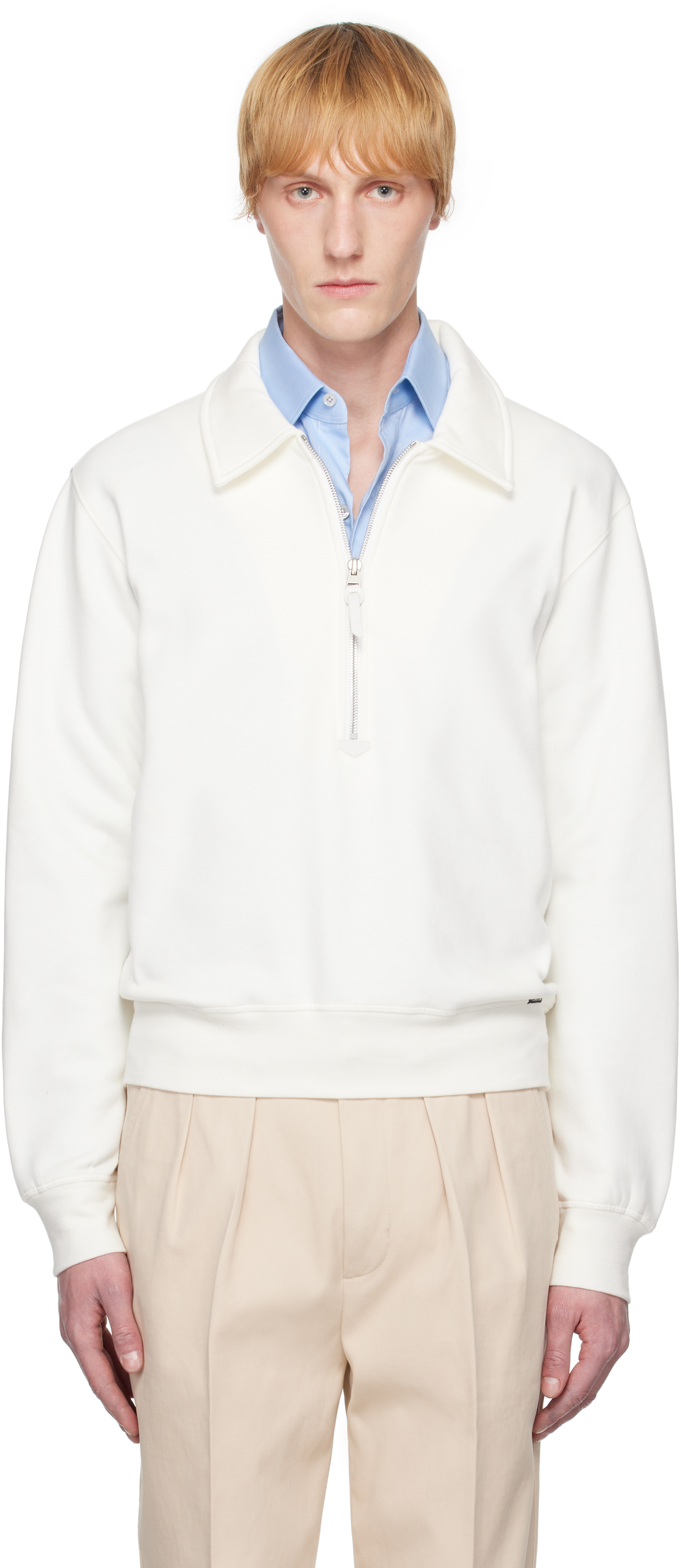 Tom Ford Off-white Cotton Cashmere Zip Rugby Jacket
