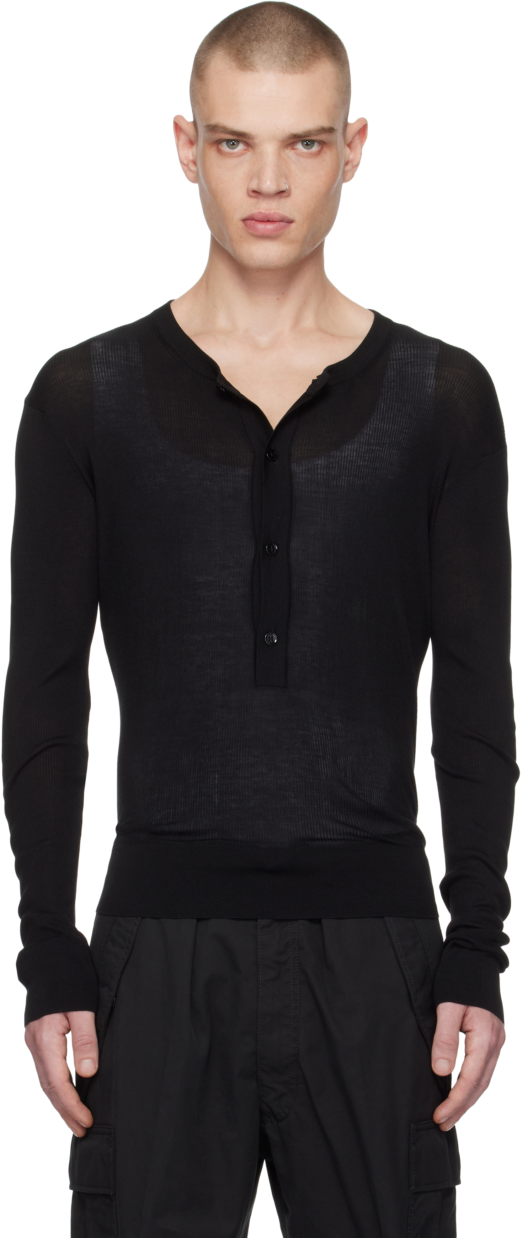 Black Four-Button Henley