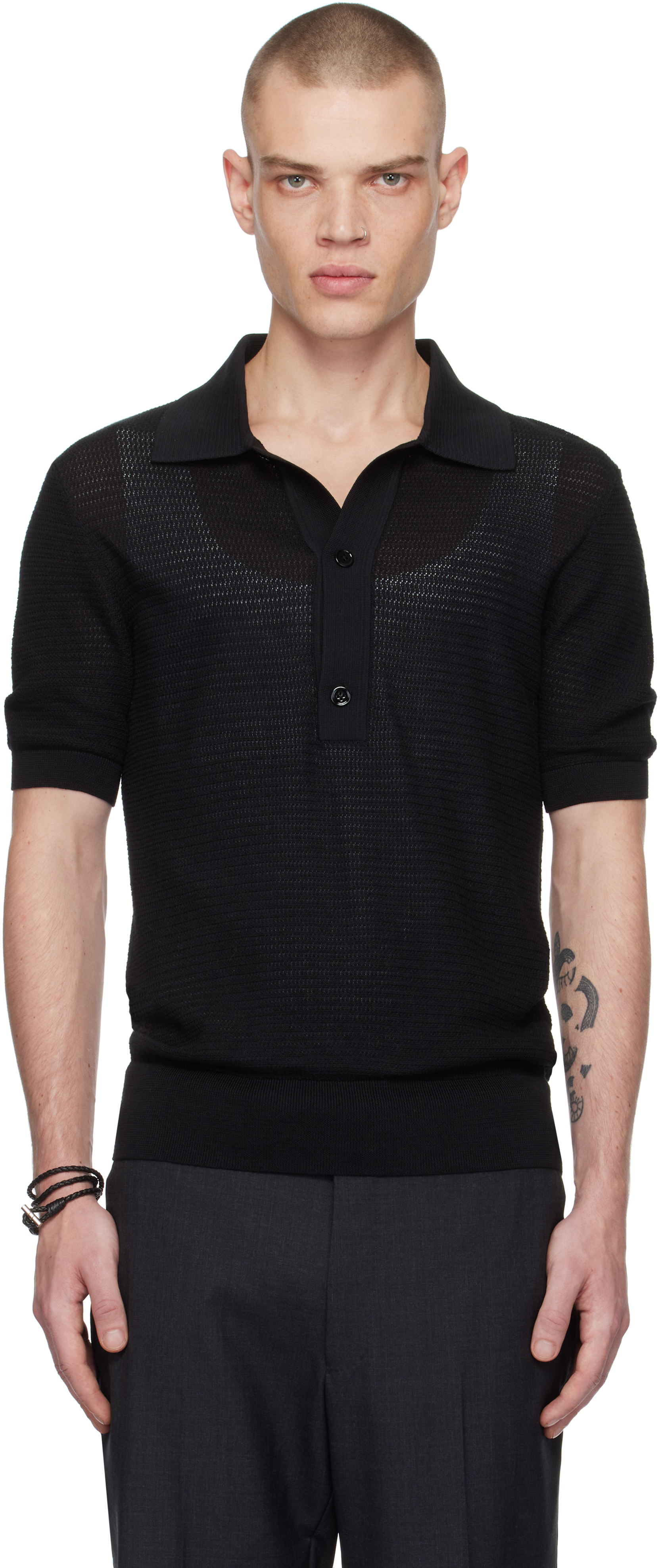 Black Cotton Silk Polo