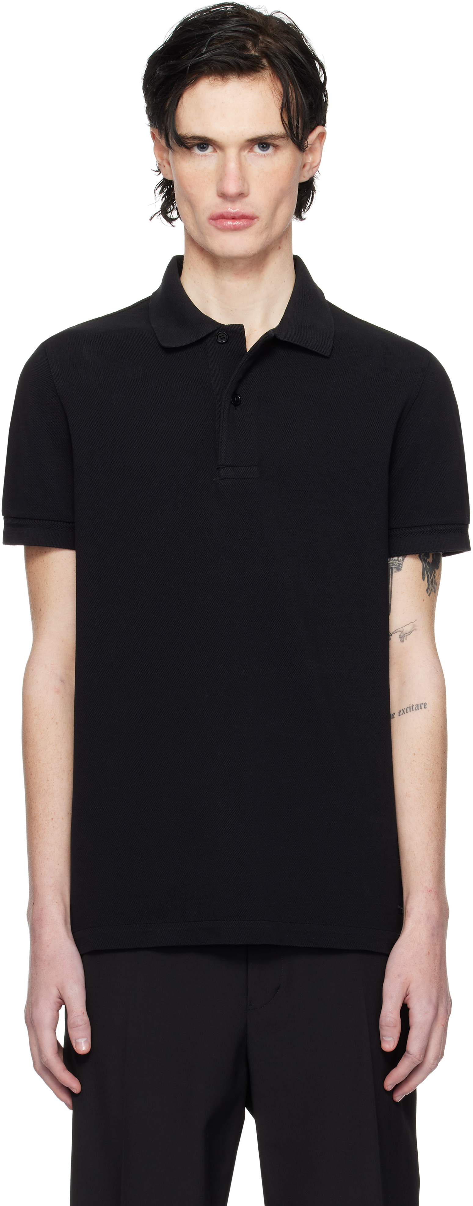 Tom discount Ford Tennis Piquet Garment Polo Black IT56 100% Cotton Cuffed Mens Size IT56