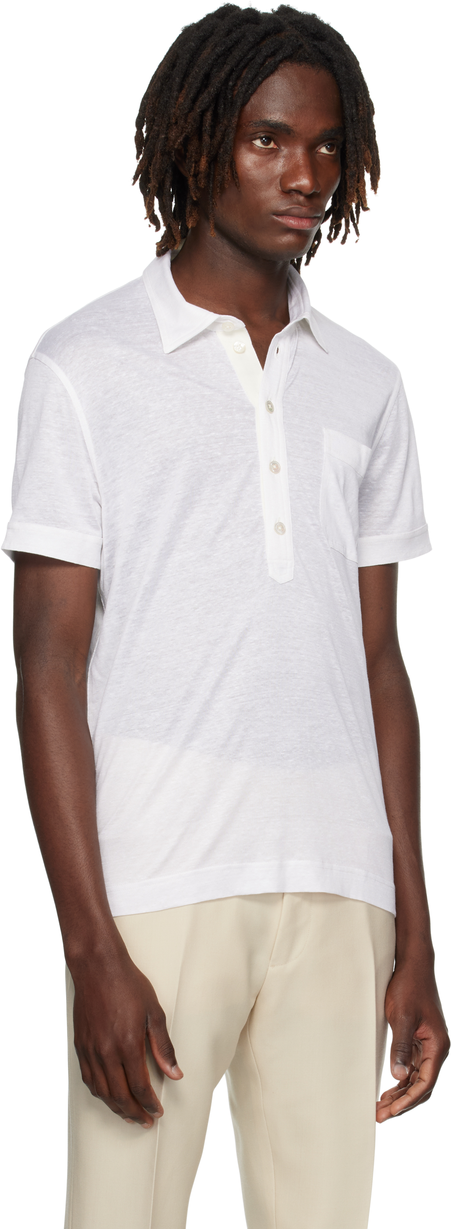 Tom Ford White Silk & Linen Polo In White