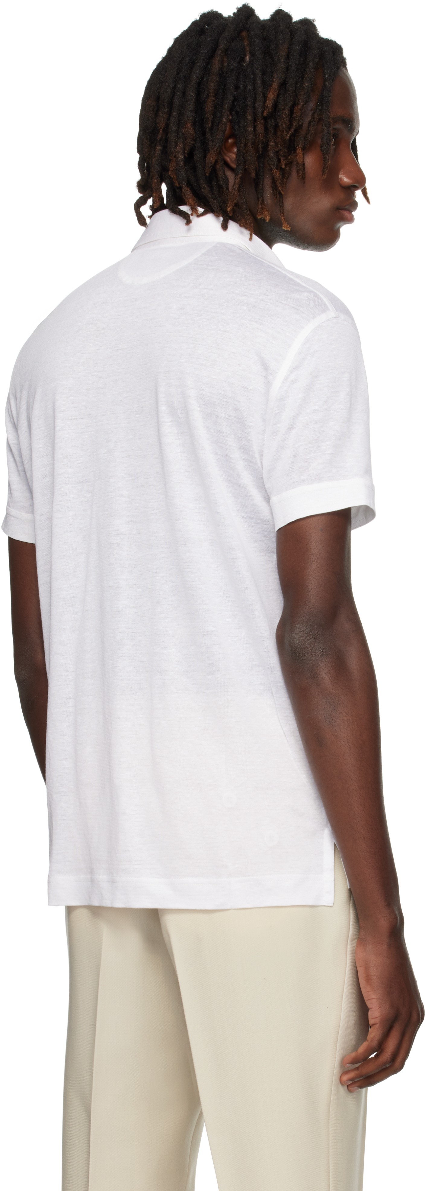 Tom Ford White Silk & Linen Polo In White