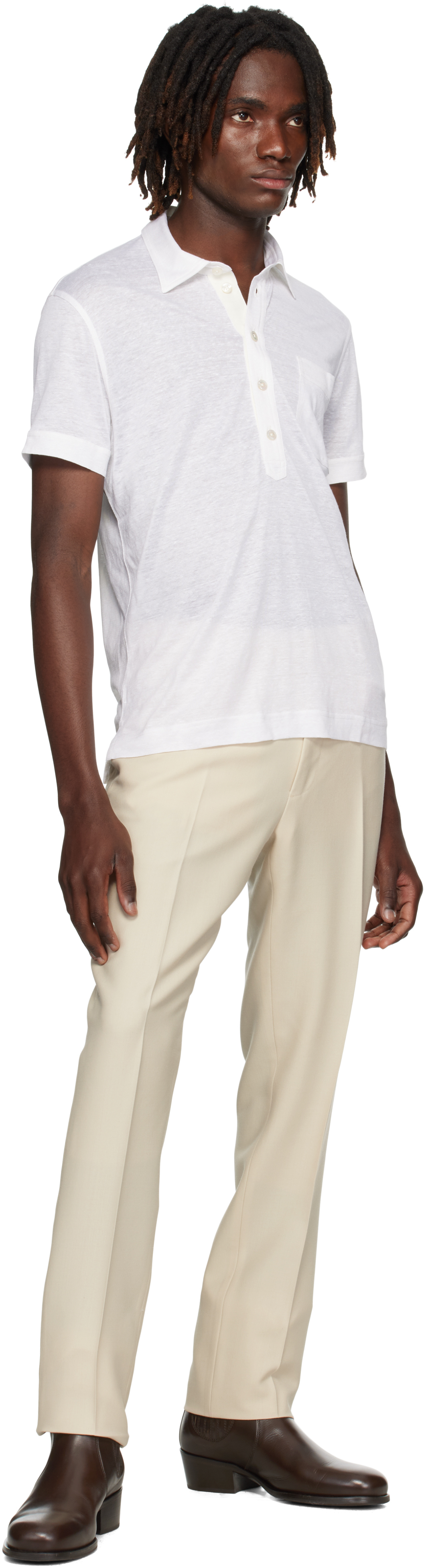 Tom Ford White Silk & Linen Polo In White