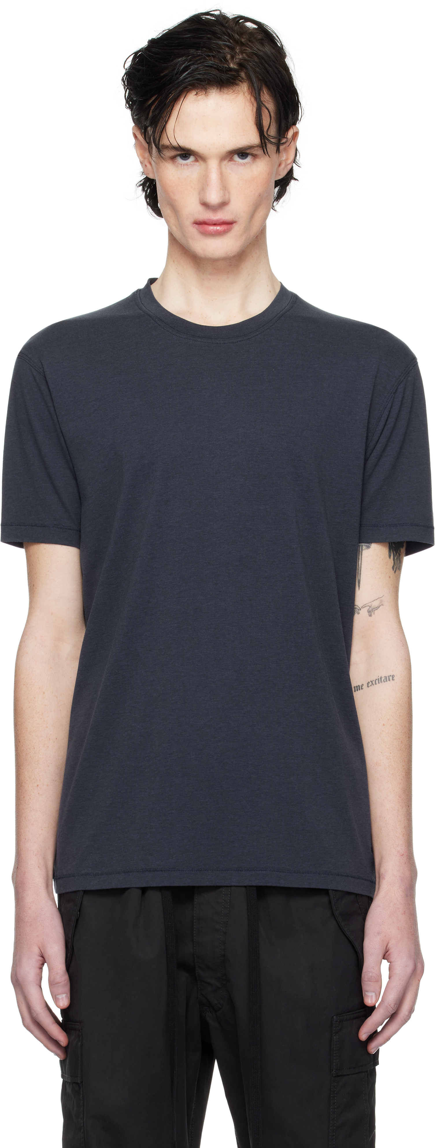 Navy Lyocell Cotton Crew T-shirt by TOM FORD on Sale
