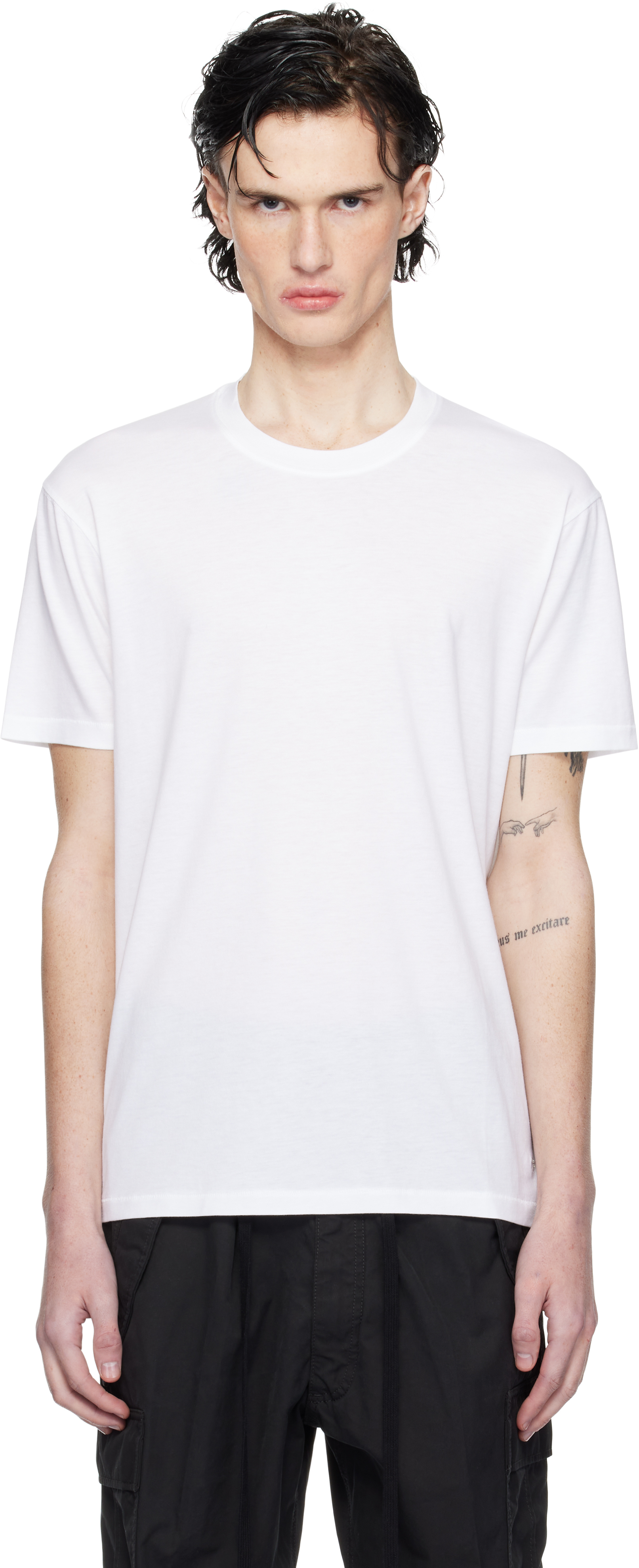 White Lyocell Cotton Crew T-shirt by TOM FORD on Sale