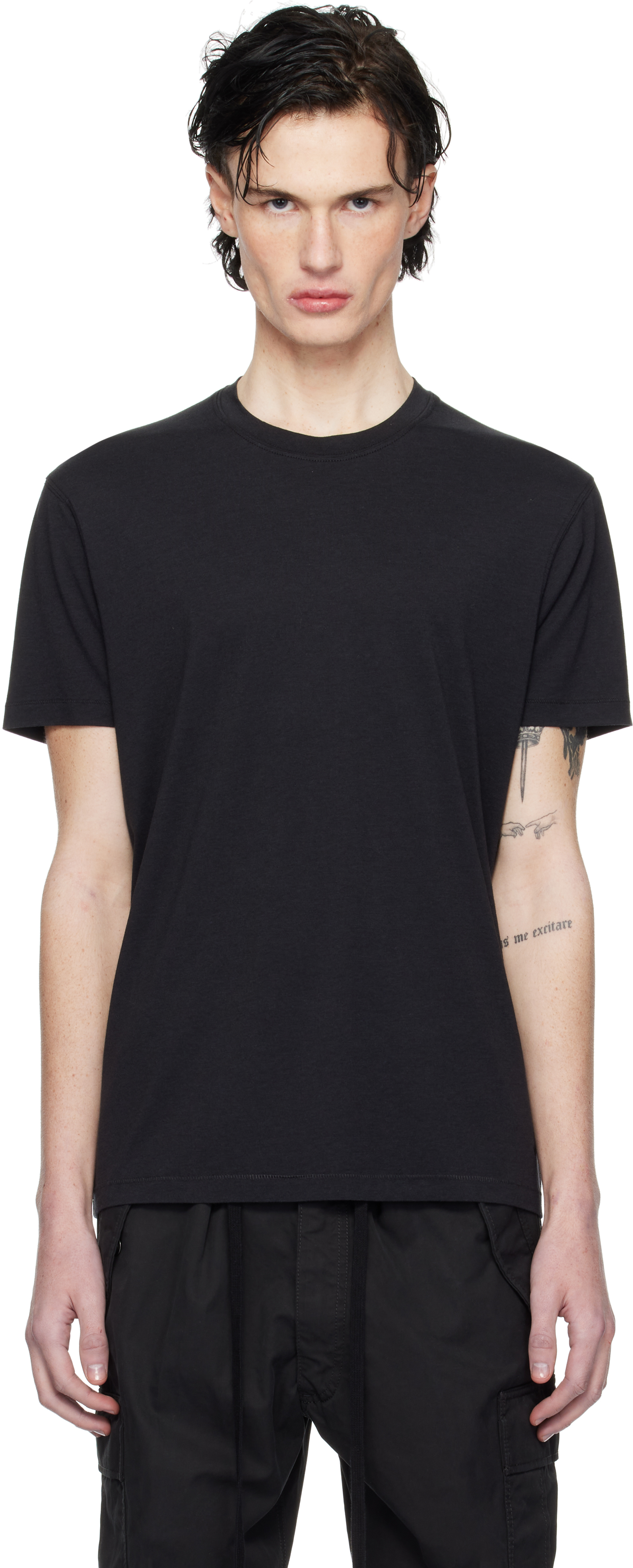 Tom Ford リヨセルコットンクルーネックTシャツ TOM FORD: ブラック リヨセル コットン クルーネックTシャツ