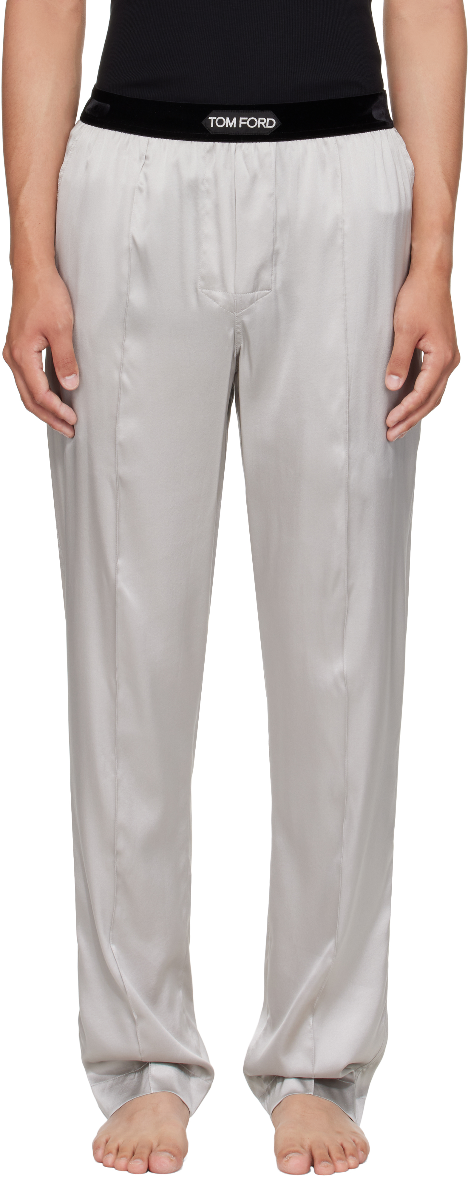 Tom Ford Gray Stretch Silk Satin Pyjama Pants In Brown