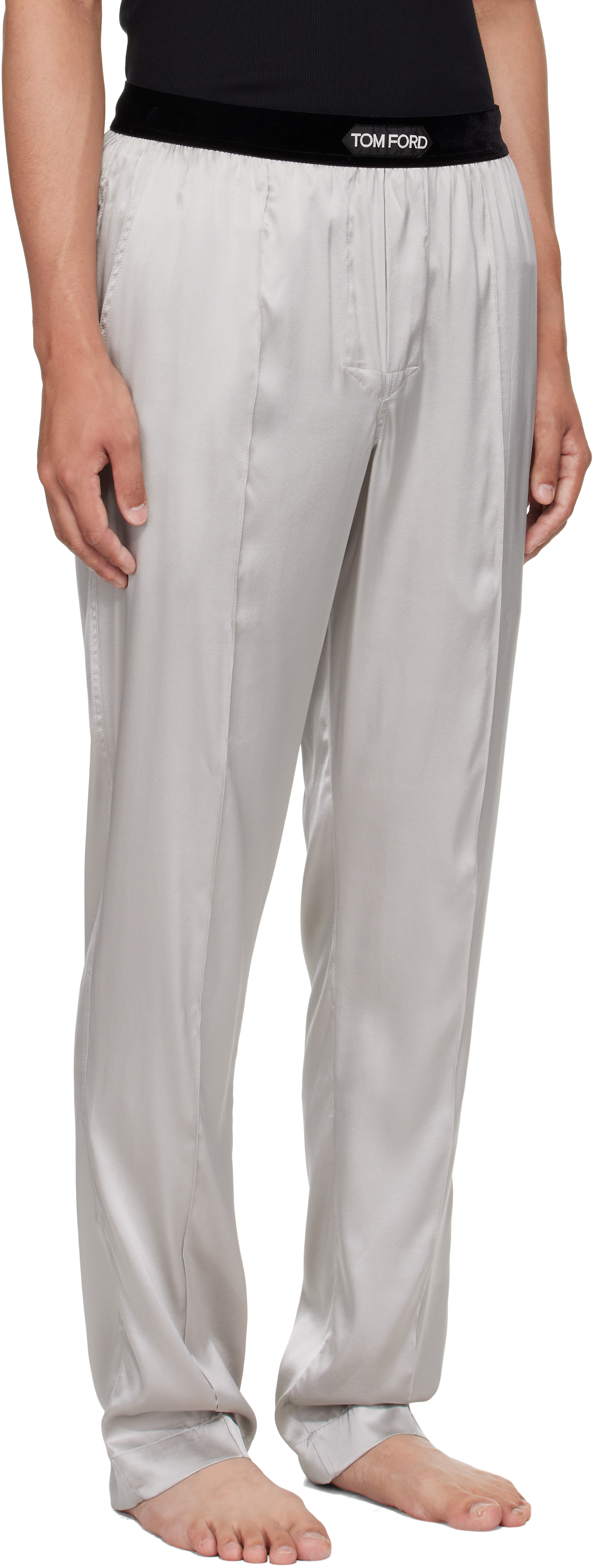 Tom Ford Gray Stretch Silk Satin Pyjama Pants In Brown