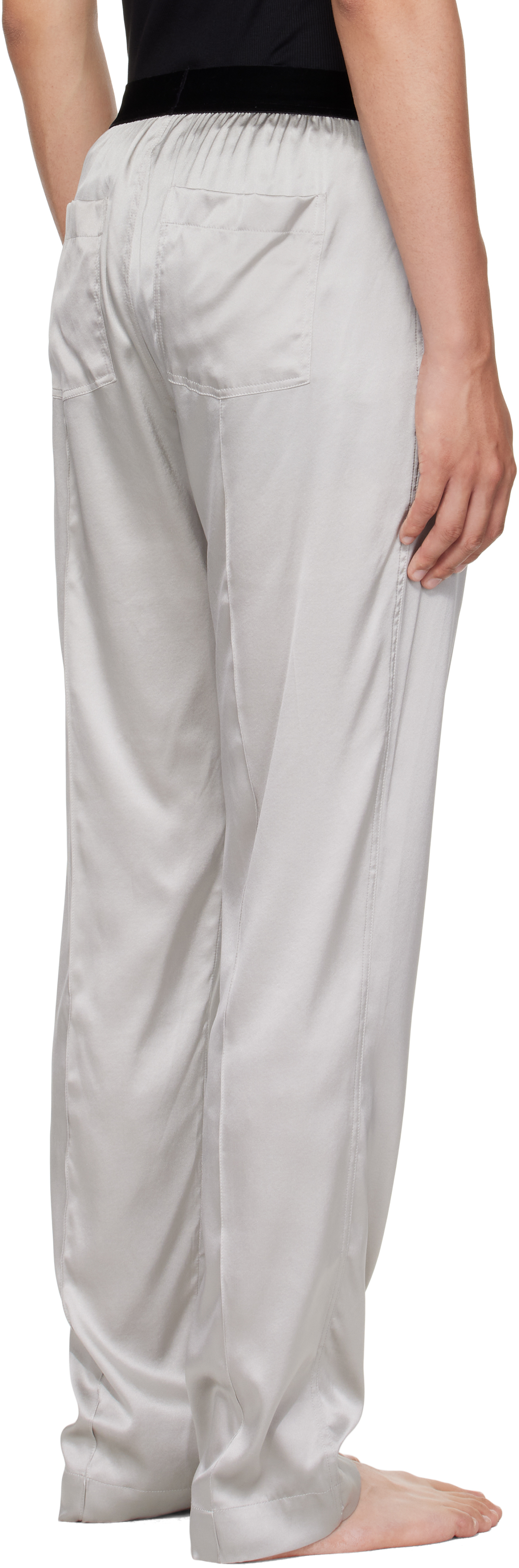 Tom Ford Gray Stretch Silk Satin Pyjama Pants In Brown