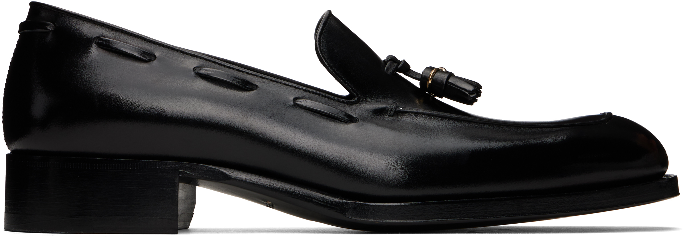 TOM FORD: Black Burnished Leather Edgar Tassel Loafers | SSENSE display picture 2