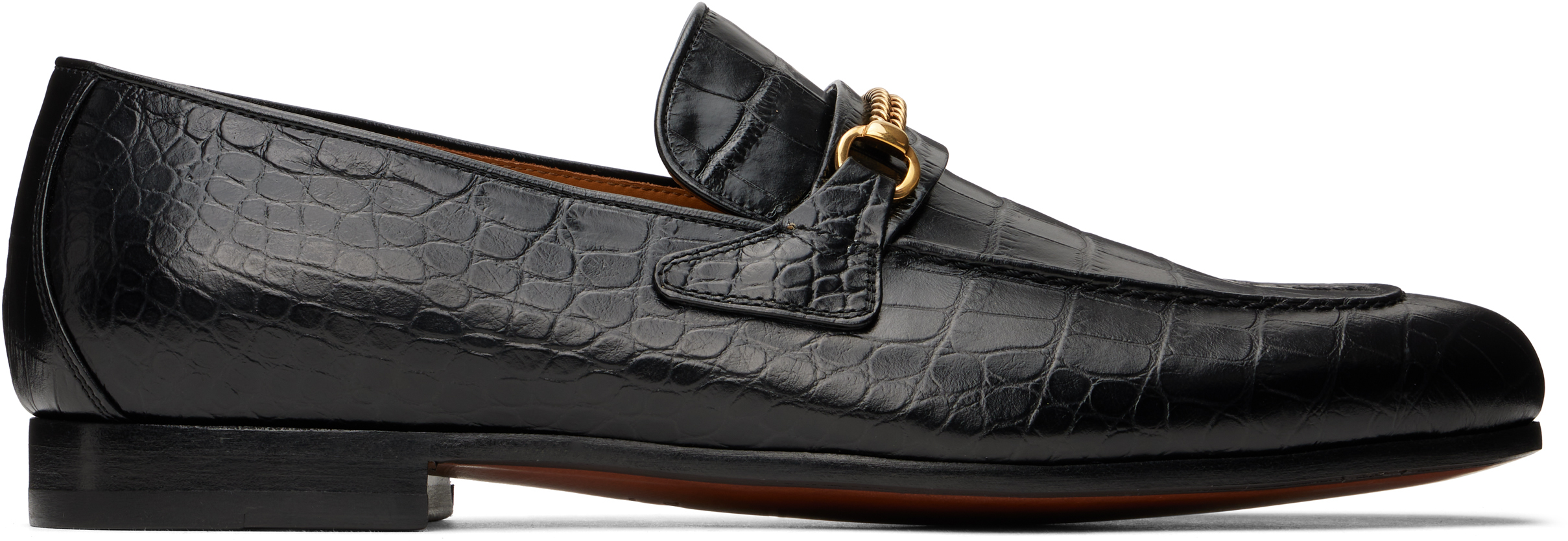 Tom Ford Black Printed Croc Gigi Chain Loafers