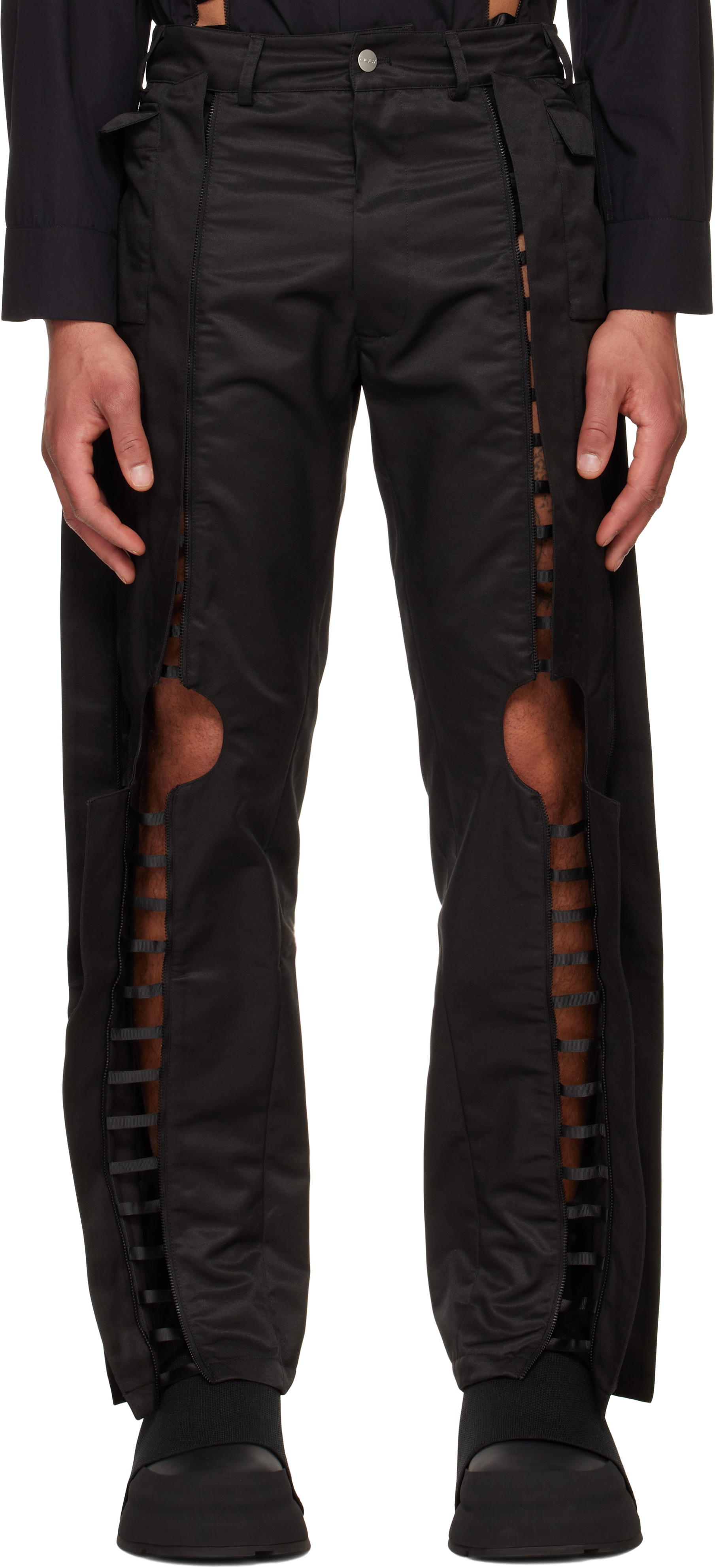 【ppi】olly shinder Olly Shinder: Black Tab Trousers | SSENSE