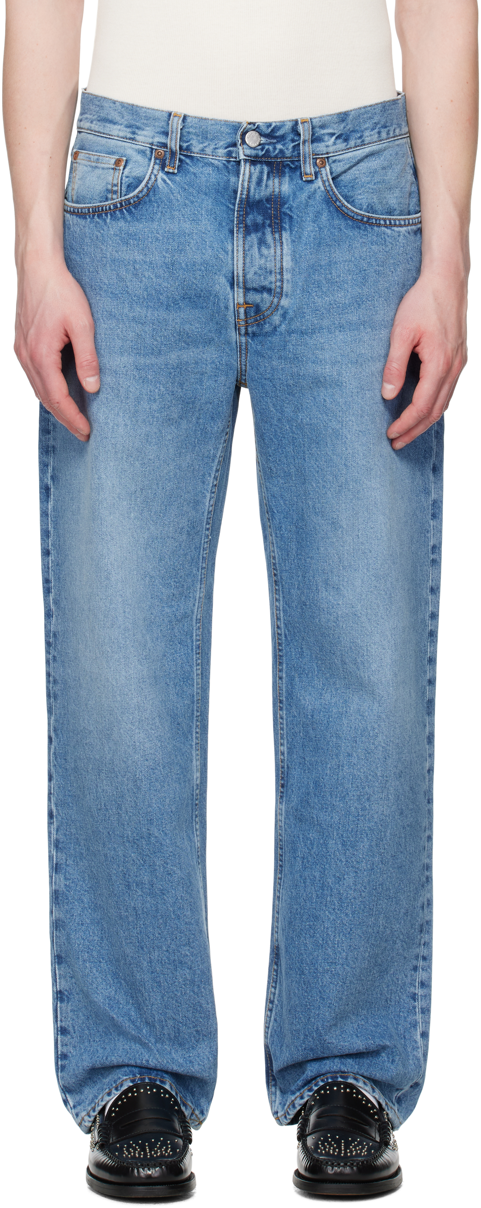 Shop Nudie Jeans Blue Tuff Tony Jeans In Worn Treasure