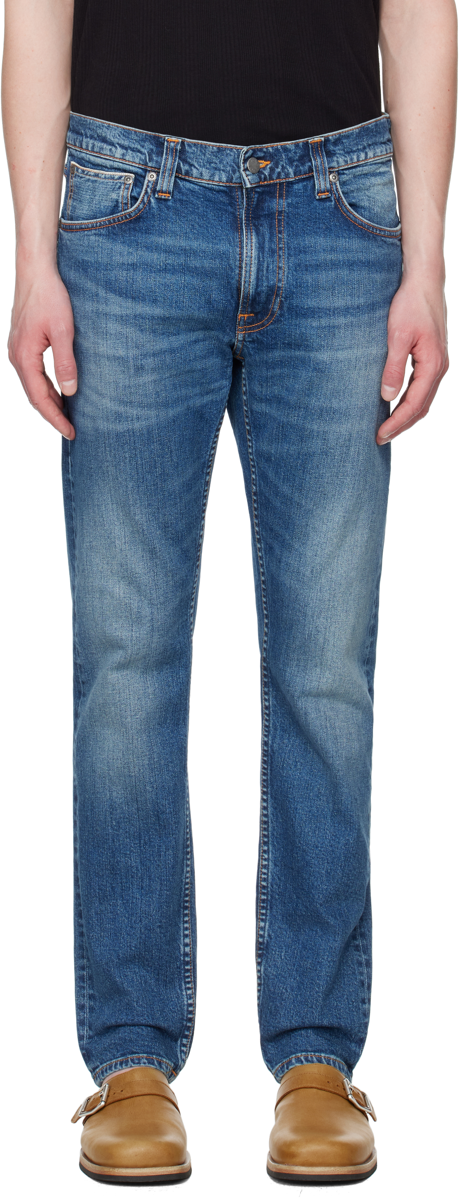 Nudie Jeans: Blue Lean Dean Jeans | SSENSE Nudie Jeans: Blue Lean Dean Jeans | SSENSE
