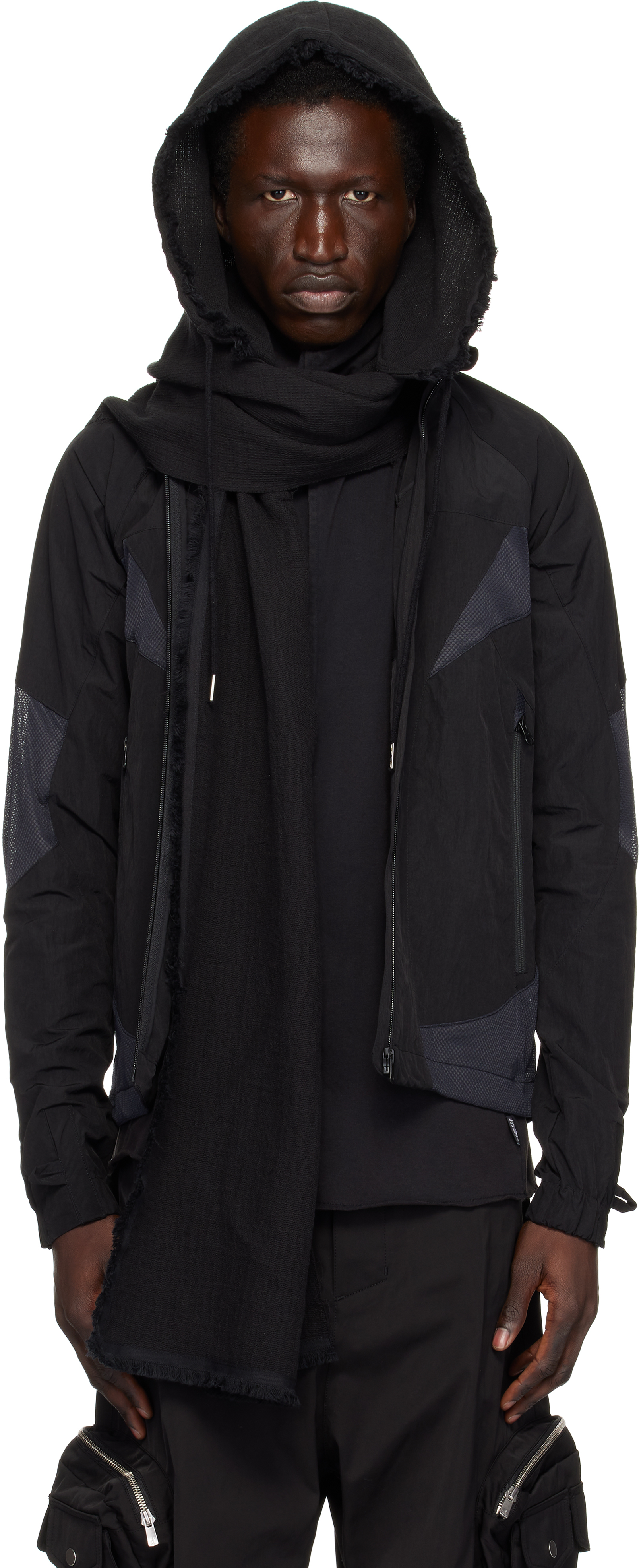 FFFPOSTALSERVICE: Black Hooded Scarf | SSENSE FFFPOSTALSERVICE: Black Hooded Scarf | SSENSE