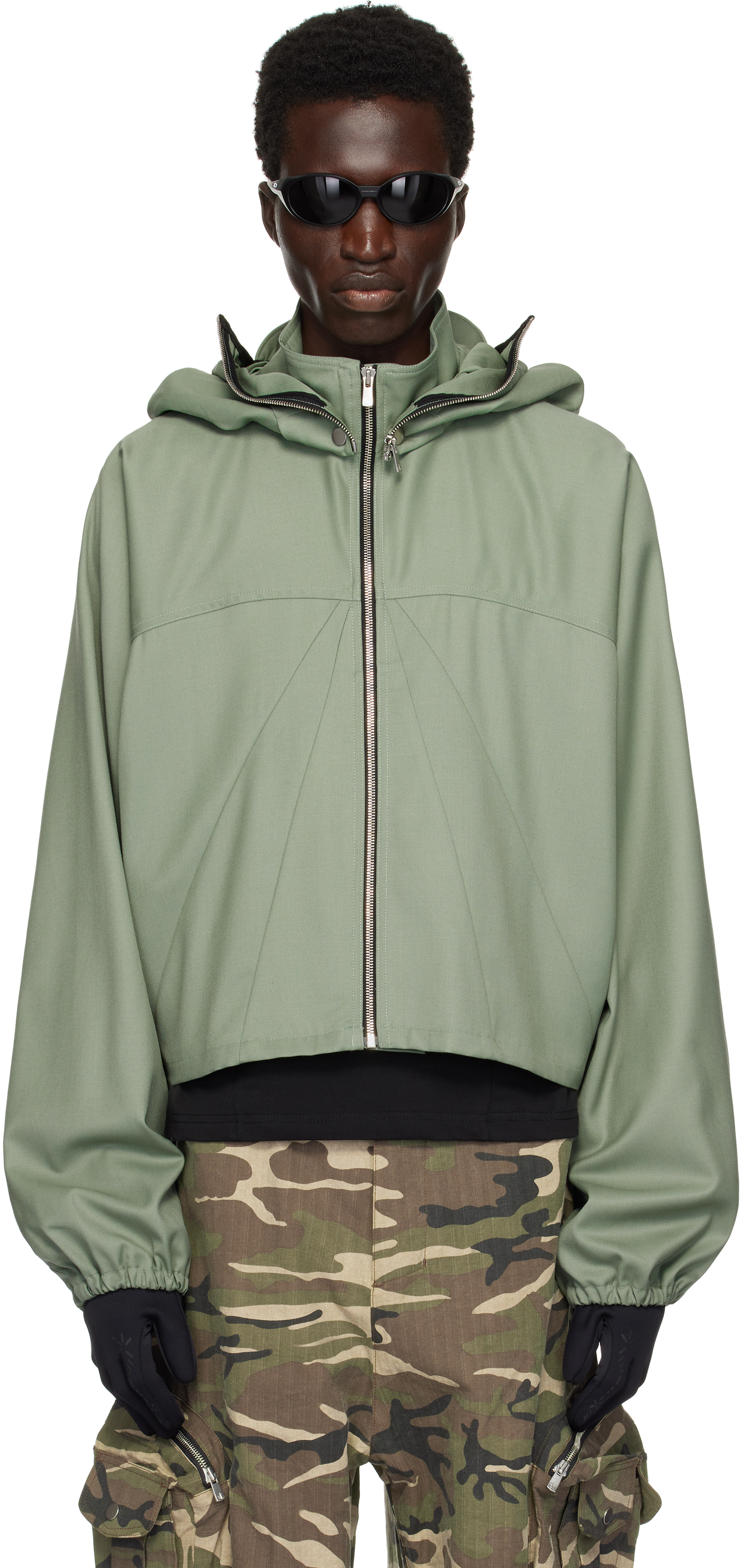 Khaki Parachute Hooded Cropped Jacket