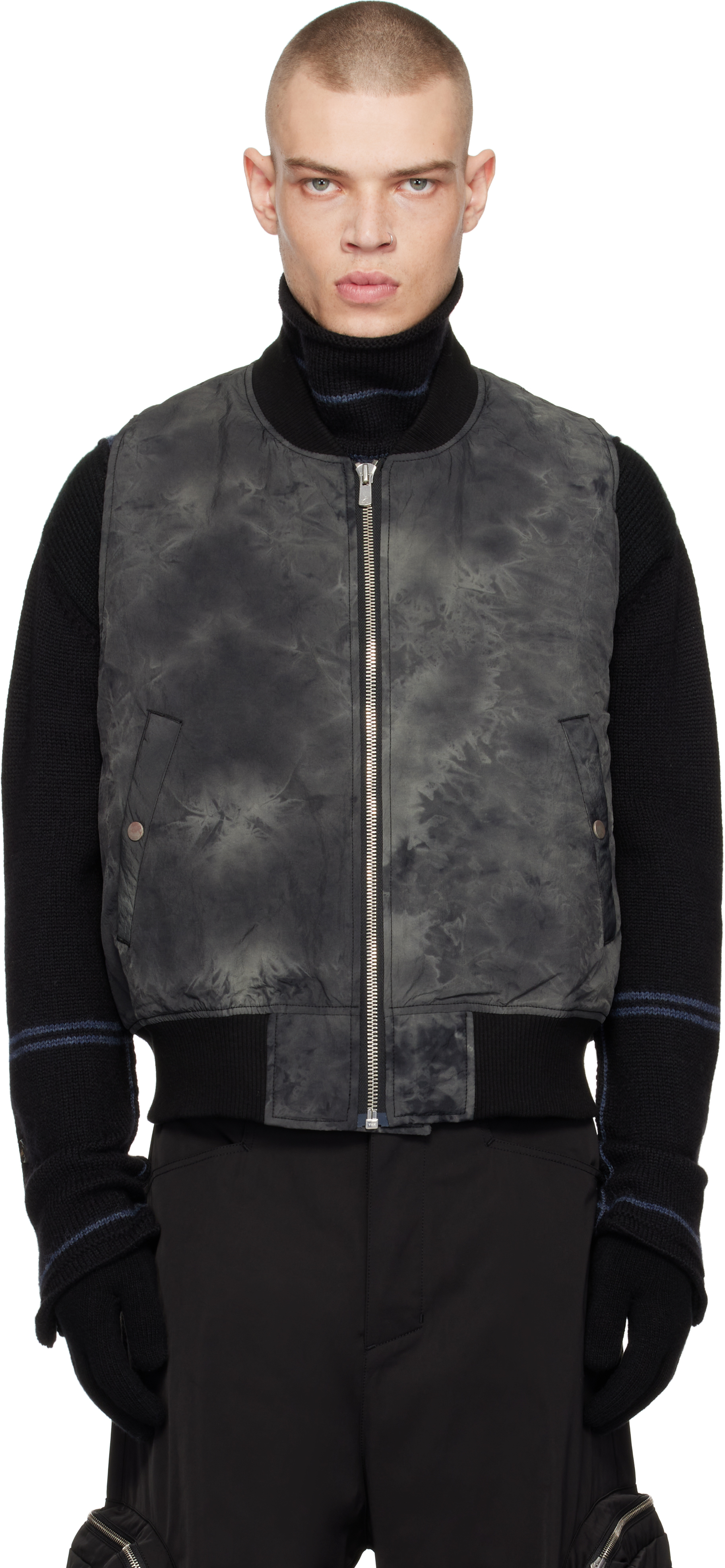 Black Garment Dye Wash MA-1 Bomber Vest