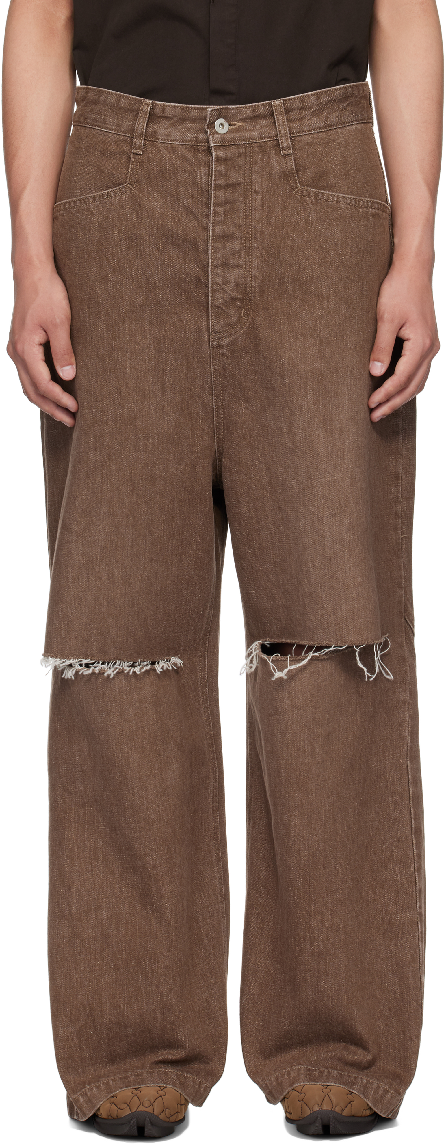 Brown Wide Damaged Jeans