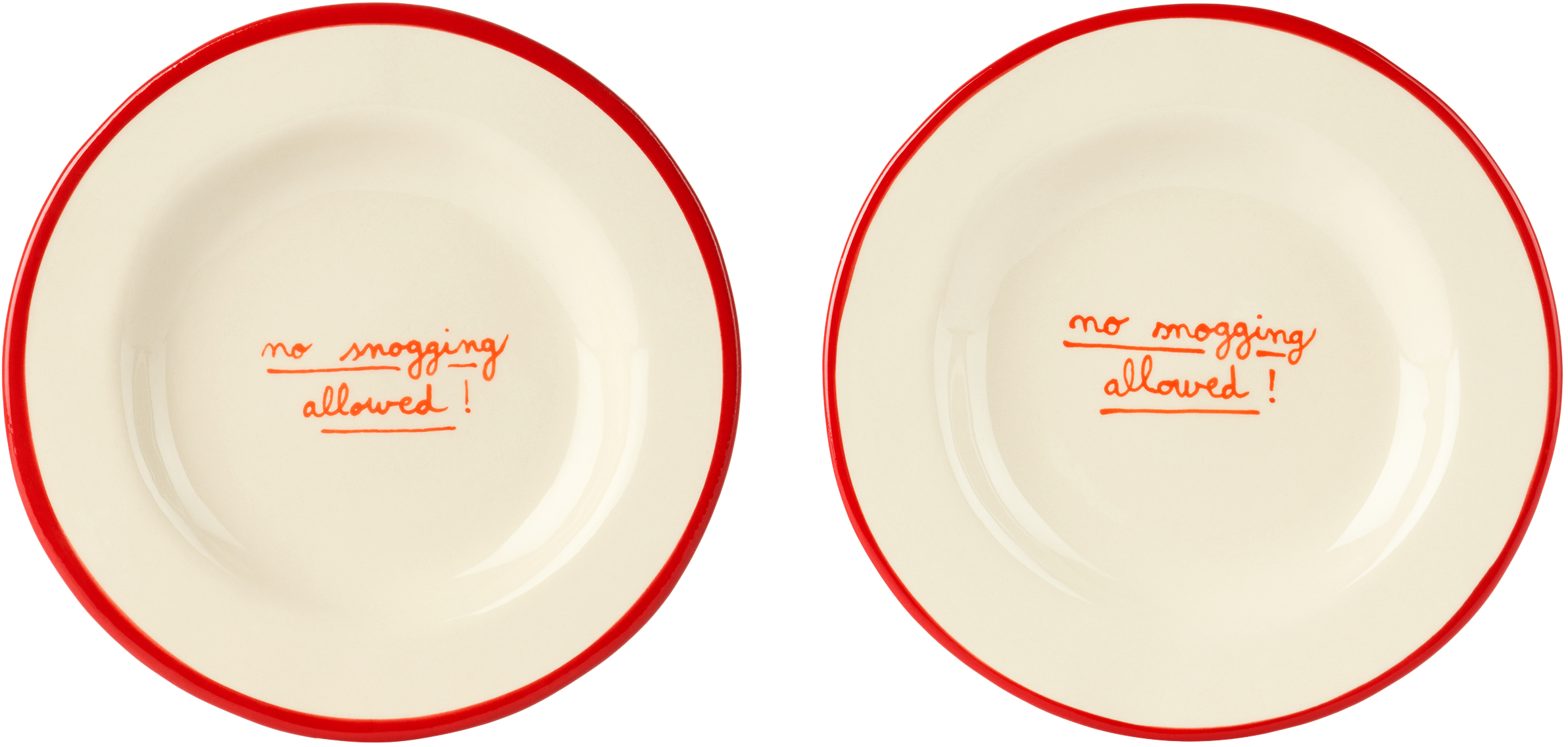 Laetitia Rouget White 'no Snogging Allowed' Plate Set In Multi
