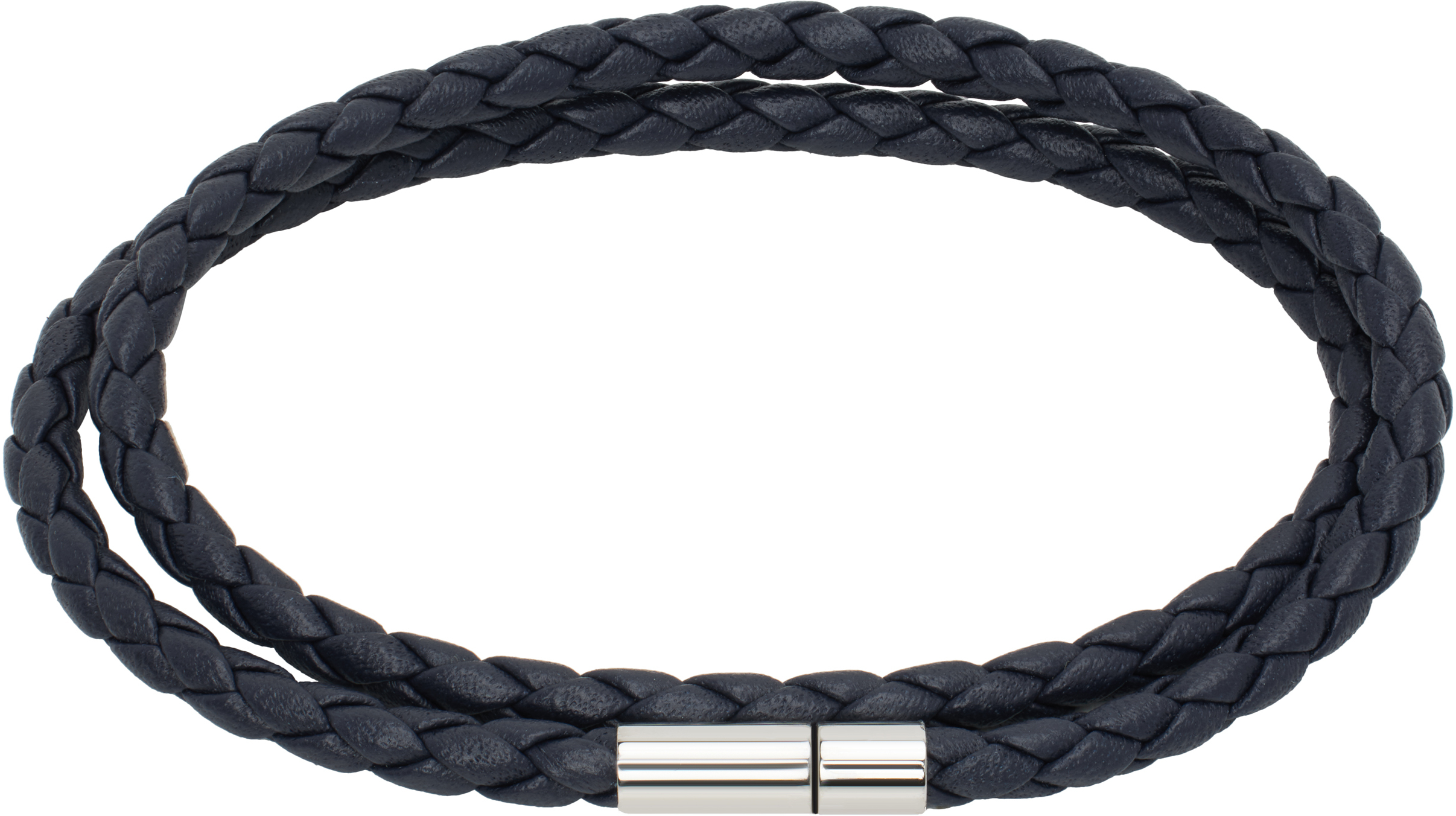 Navy Double Braided-Leather Cuff Bracelet