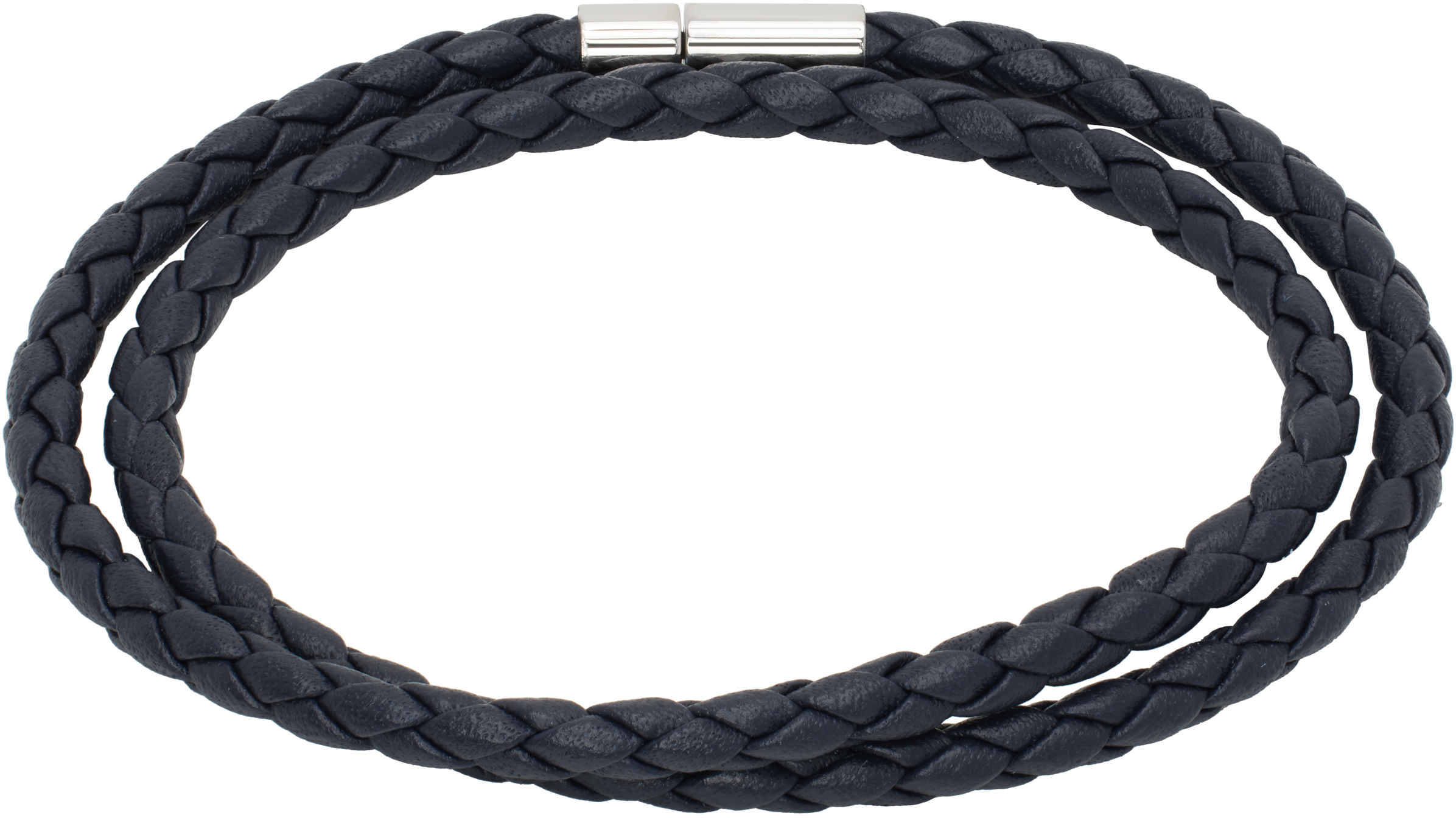 Hugo Boss Navy Double Braided-leather Cuff Bracelet In 410-navy
