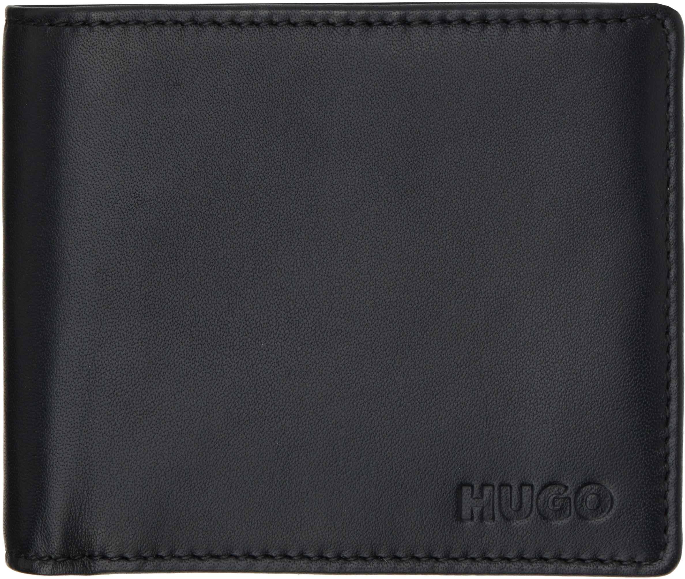 Black Leather Logo Details Billfold Wallet