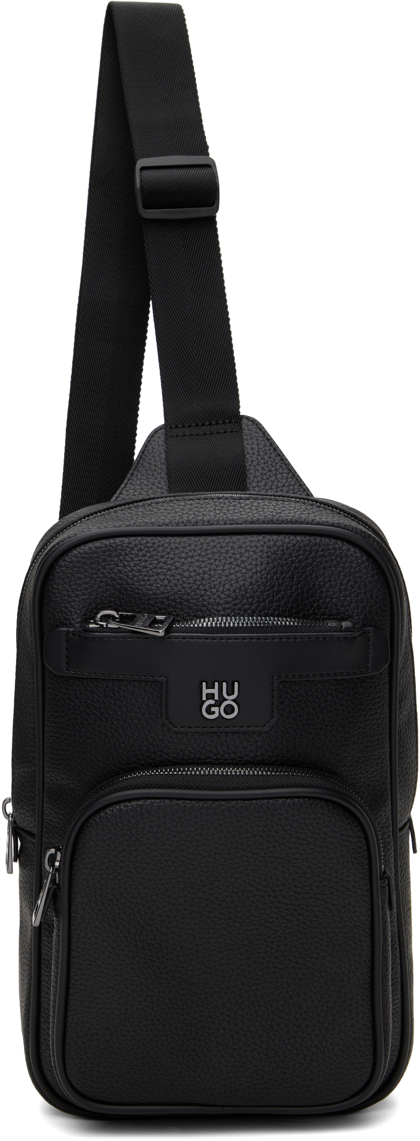 Black Grained Mono-Strap Backpack