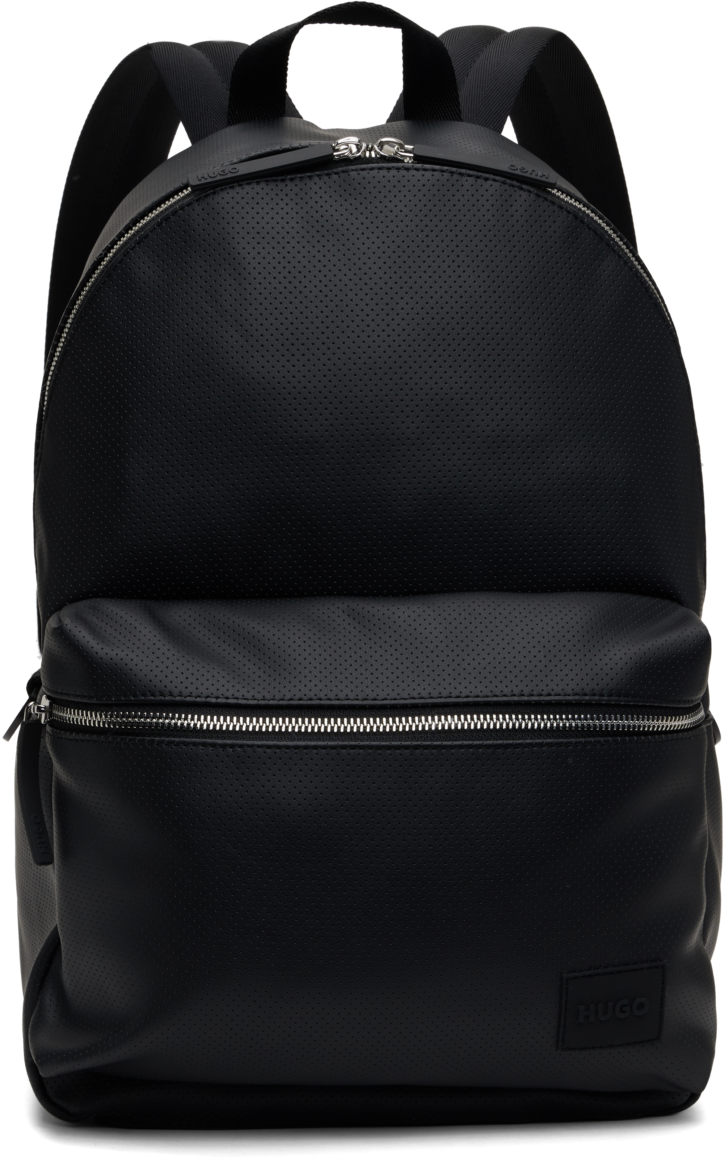 Black Perforated Faux Leather Backpack