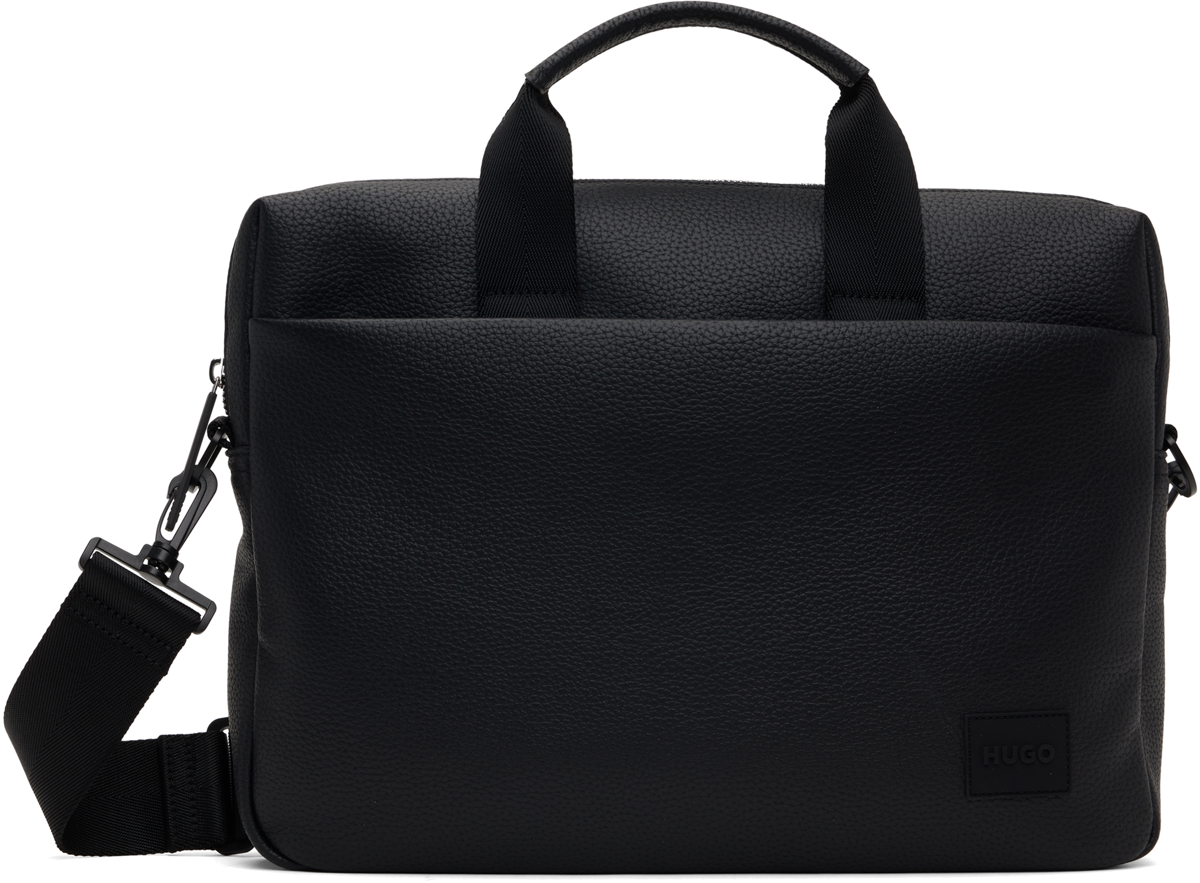 Black Grained Faux-Leather Briefcase