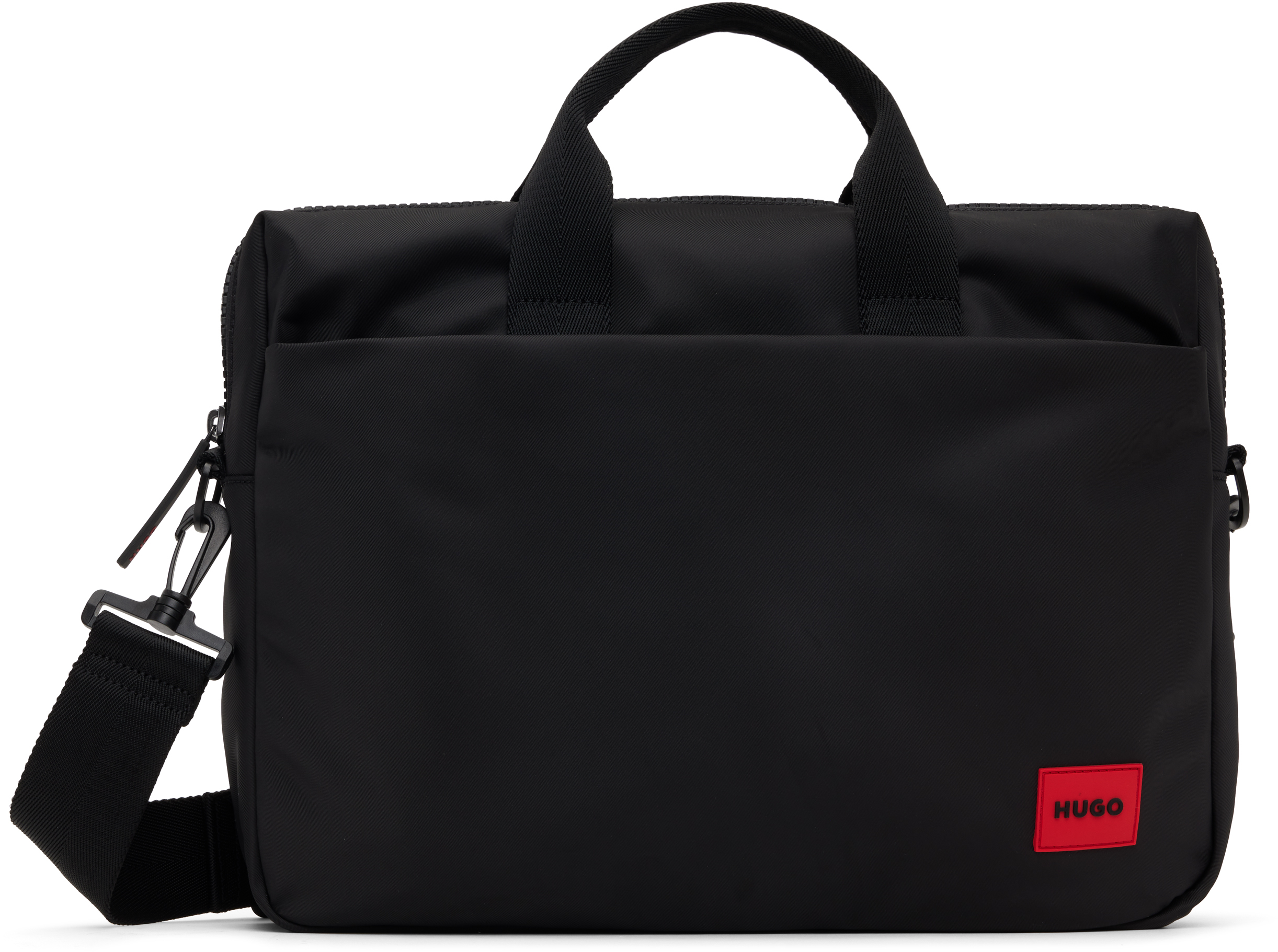 Hugo Black Twill Briefcase In 002-black