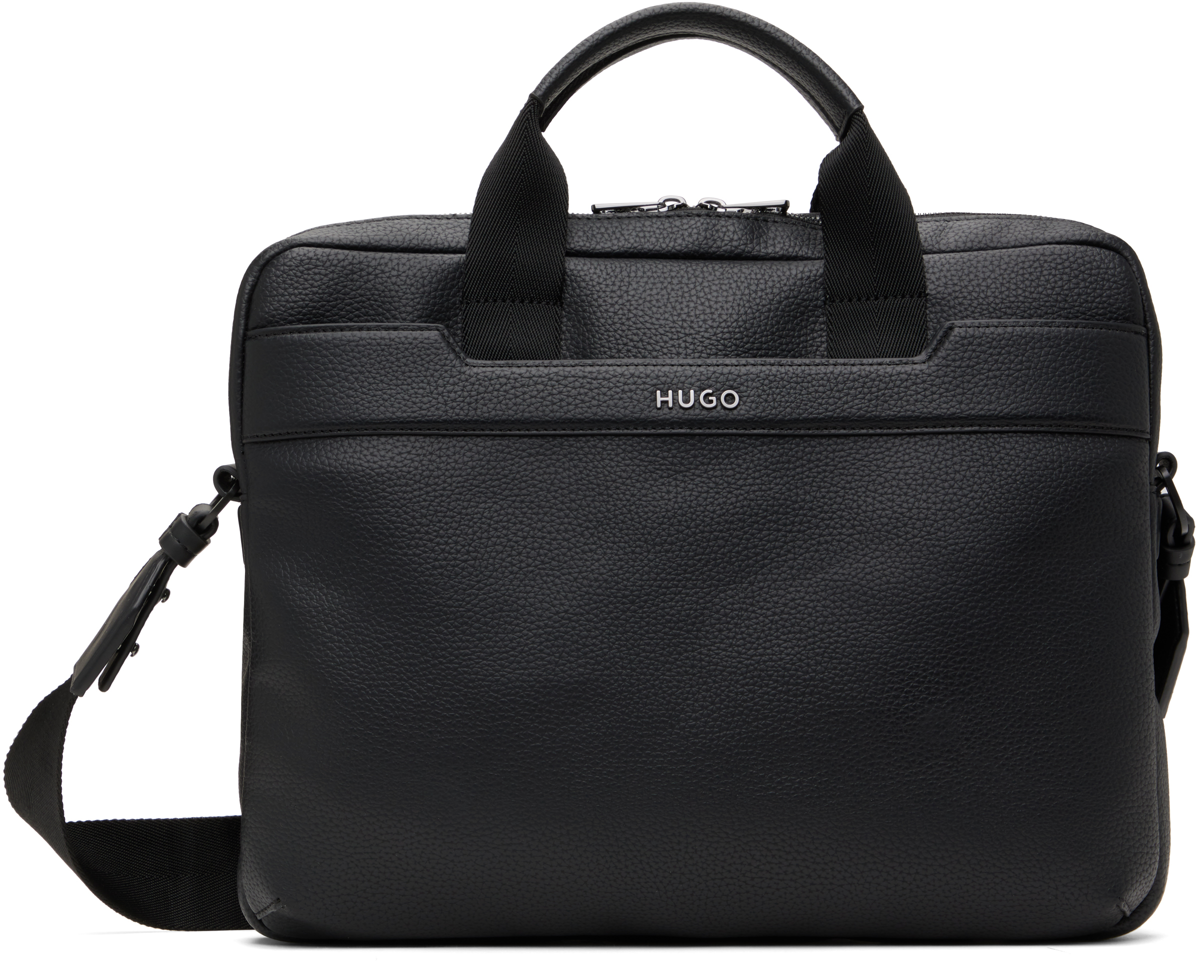 Black Grained Faux-Leather Document Briefcase