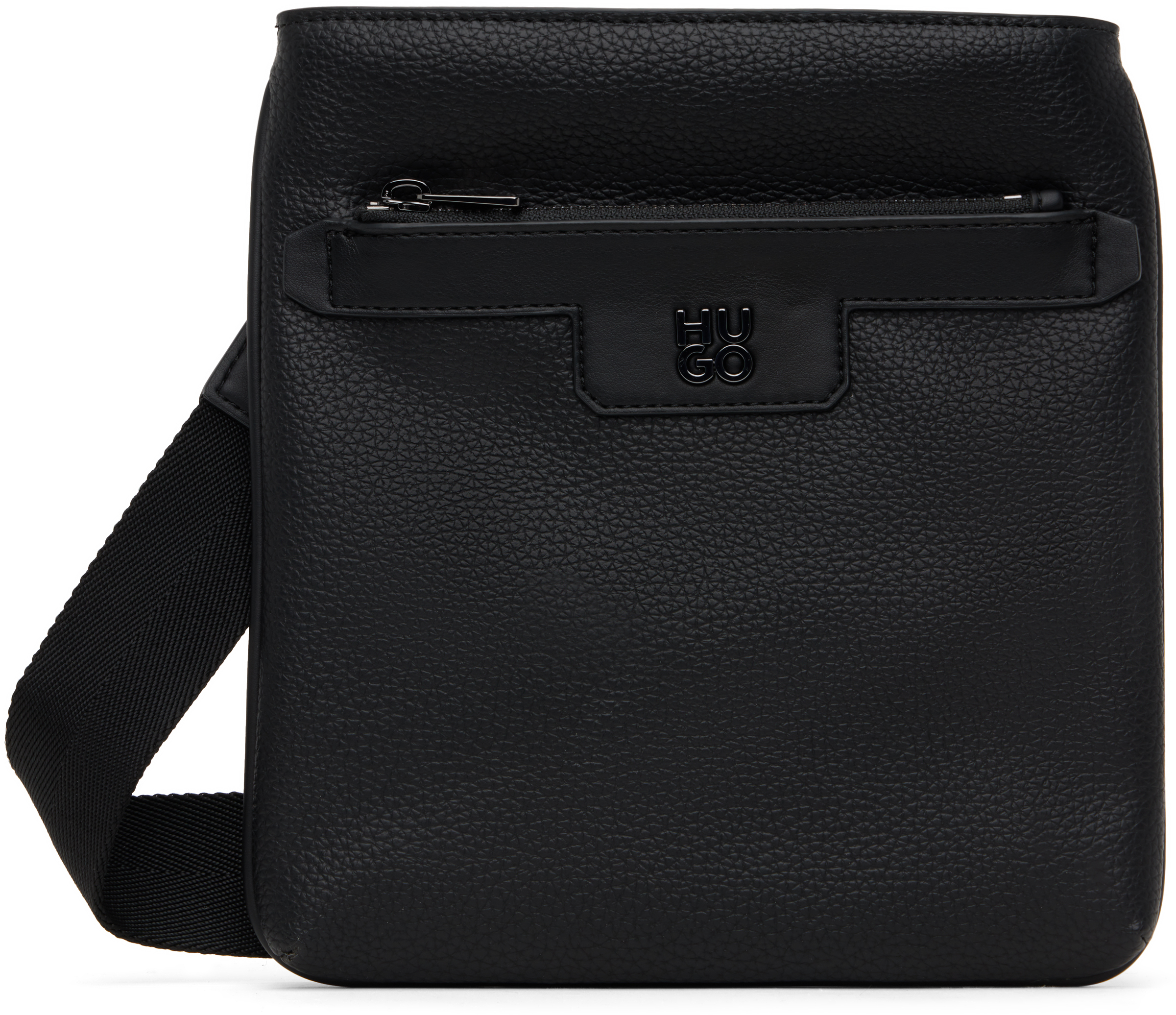 Black Faux-Leather Messenger Bag