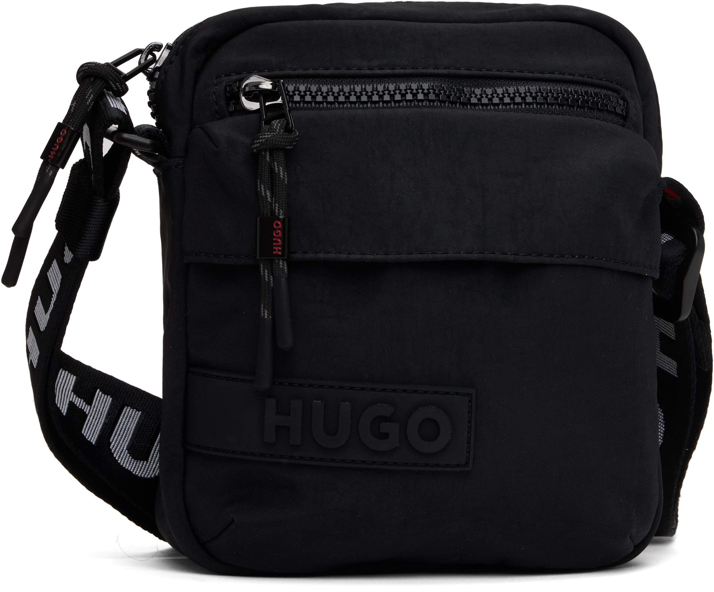 Black Recycled Nylon Canvas Messenger Bag