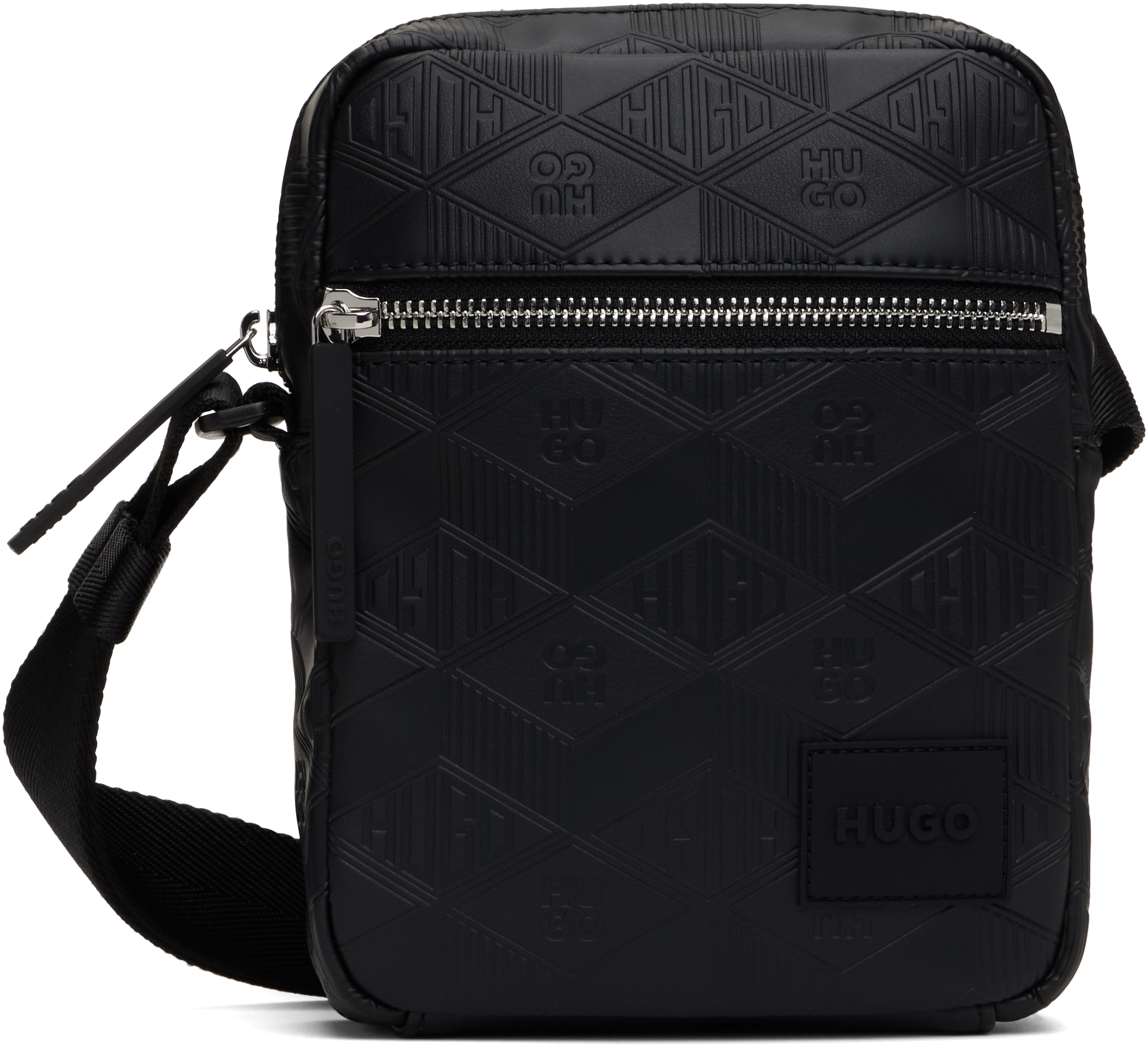 Black Embossed Logo Messenger Bag