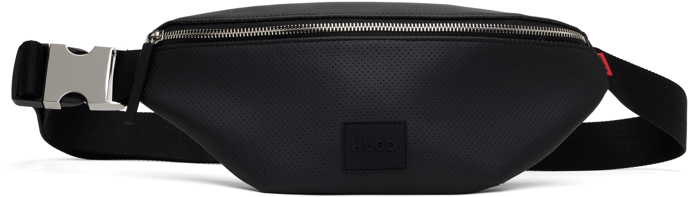 Black Perforated Faux Leather Belt Bag