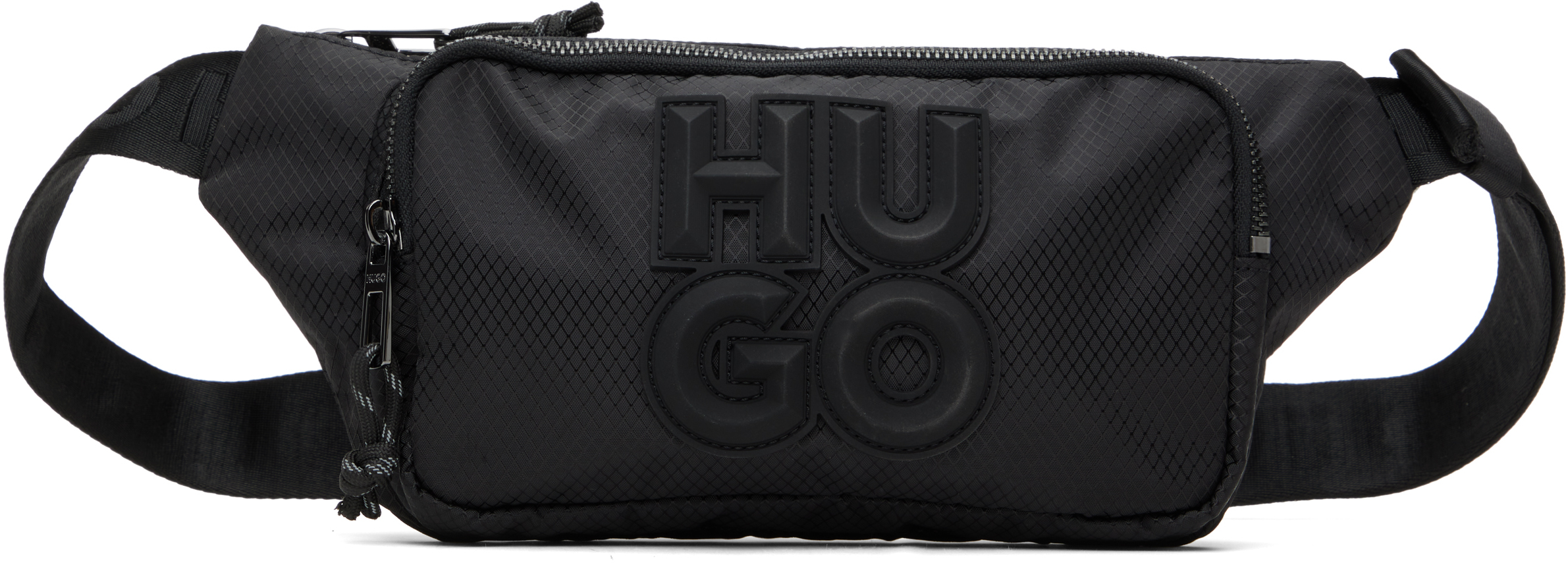 Hugo: ブラック スタック ロゴ ジップアップ ベルトバッグ