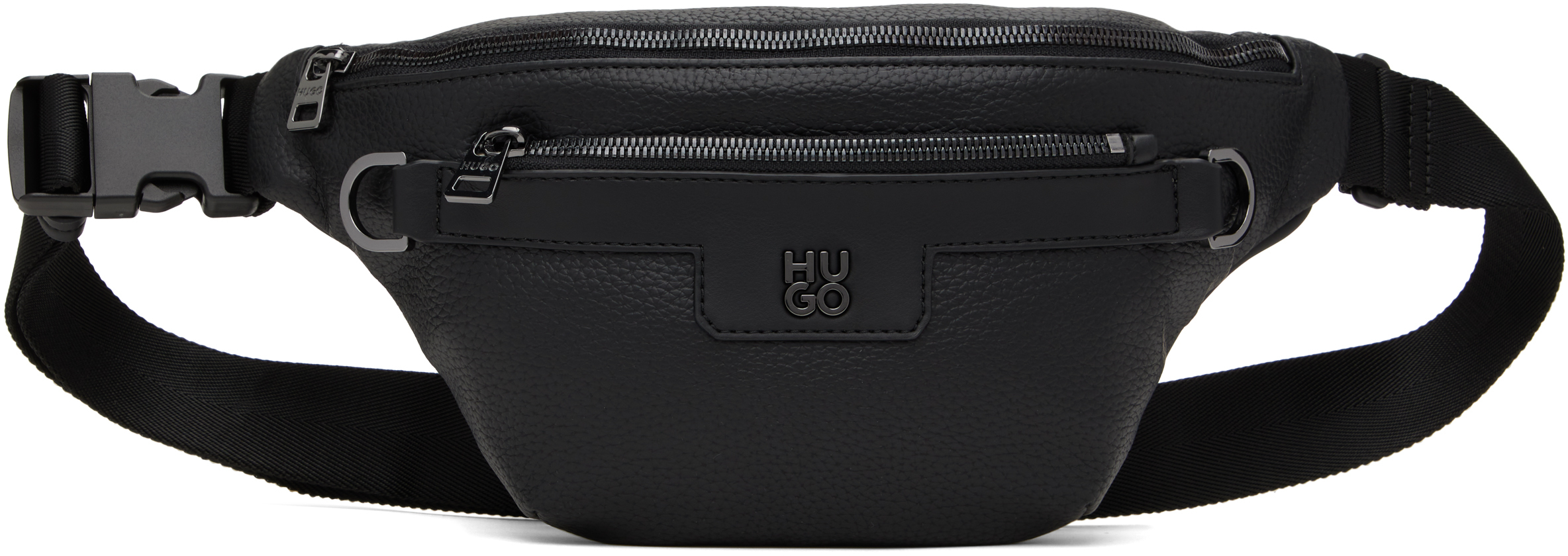 Black Stacked Logo Faux-Leather Belt Bag