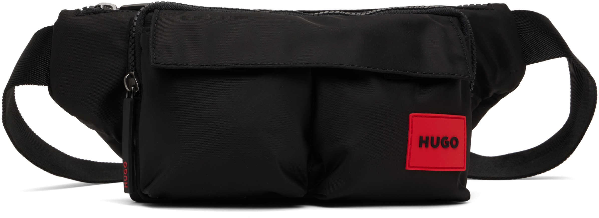 Black Twill Double Flap Pocket Belt Bag