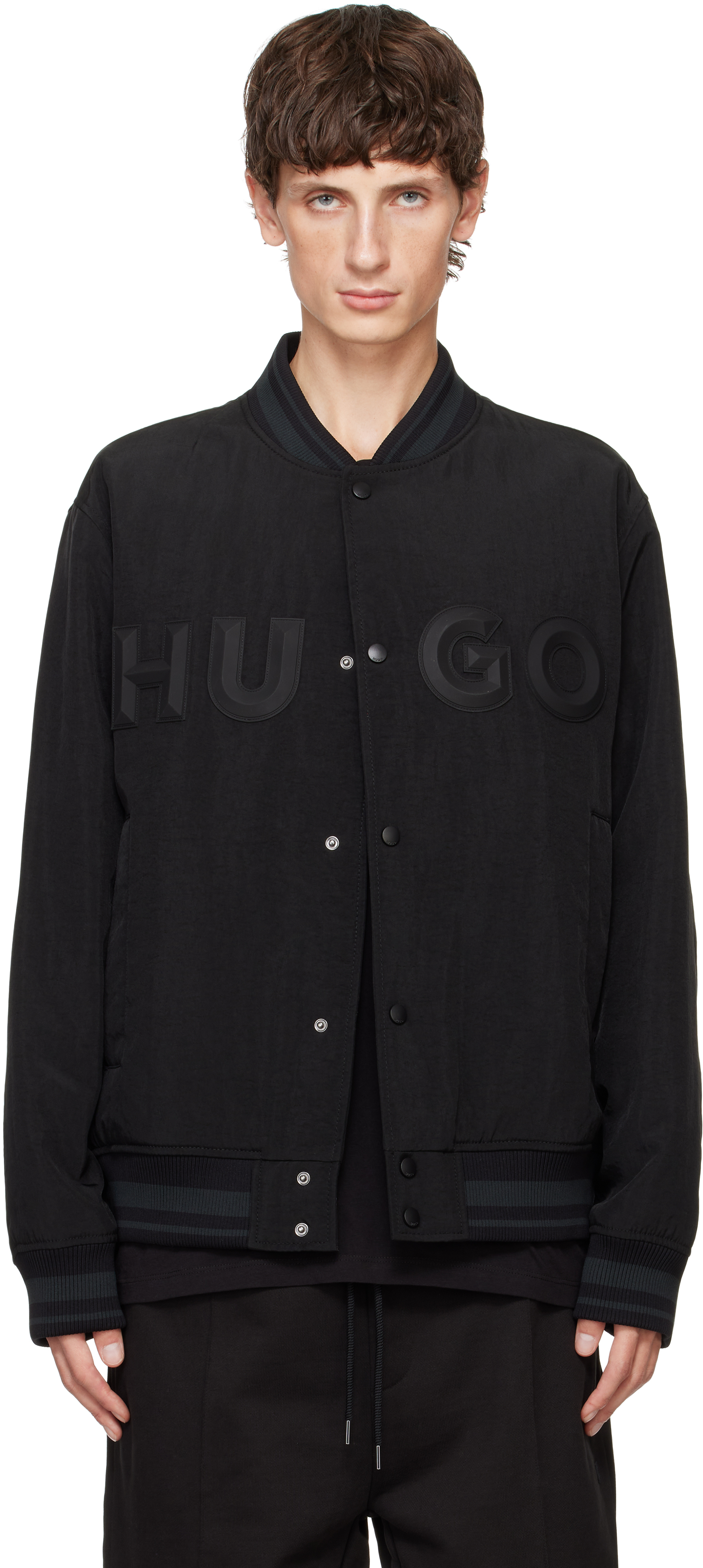 Hugo Black Logo Bonded Bomber In 001-black