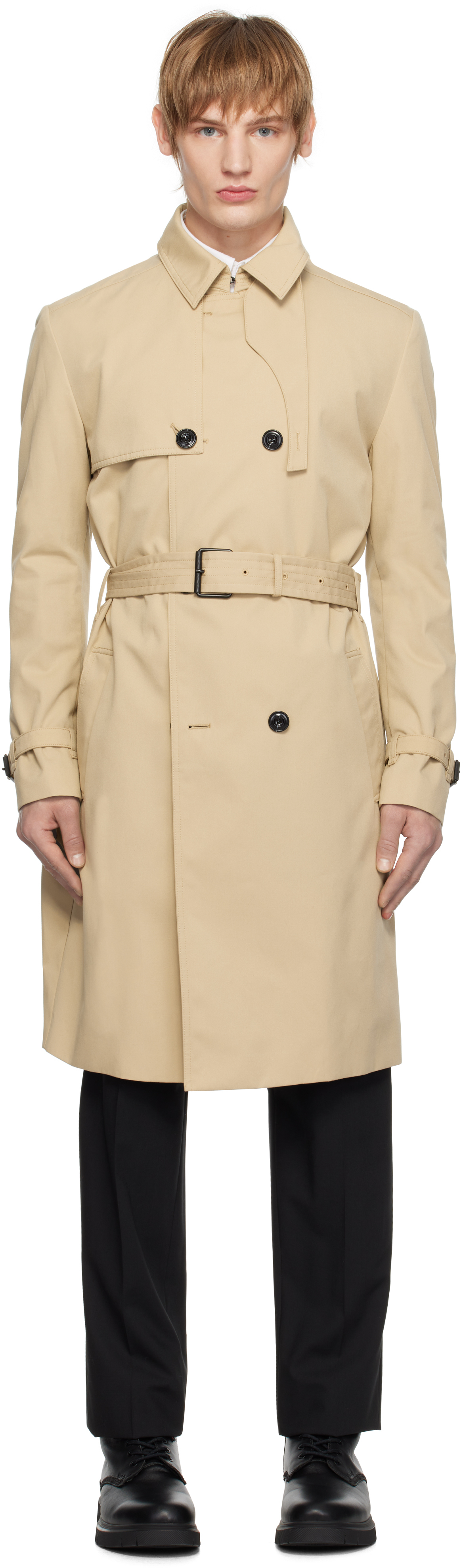 Beige Double-Breasted Trench Coat