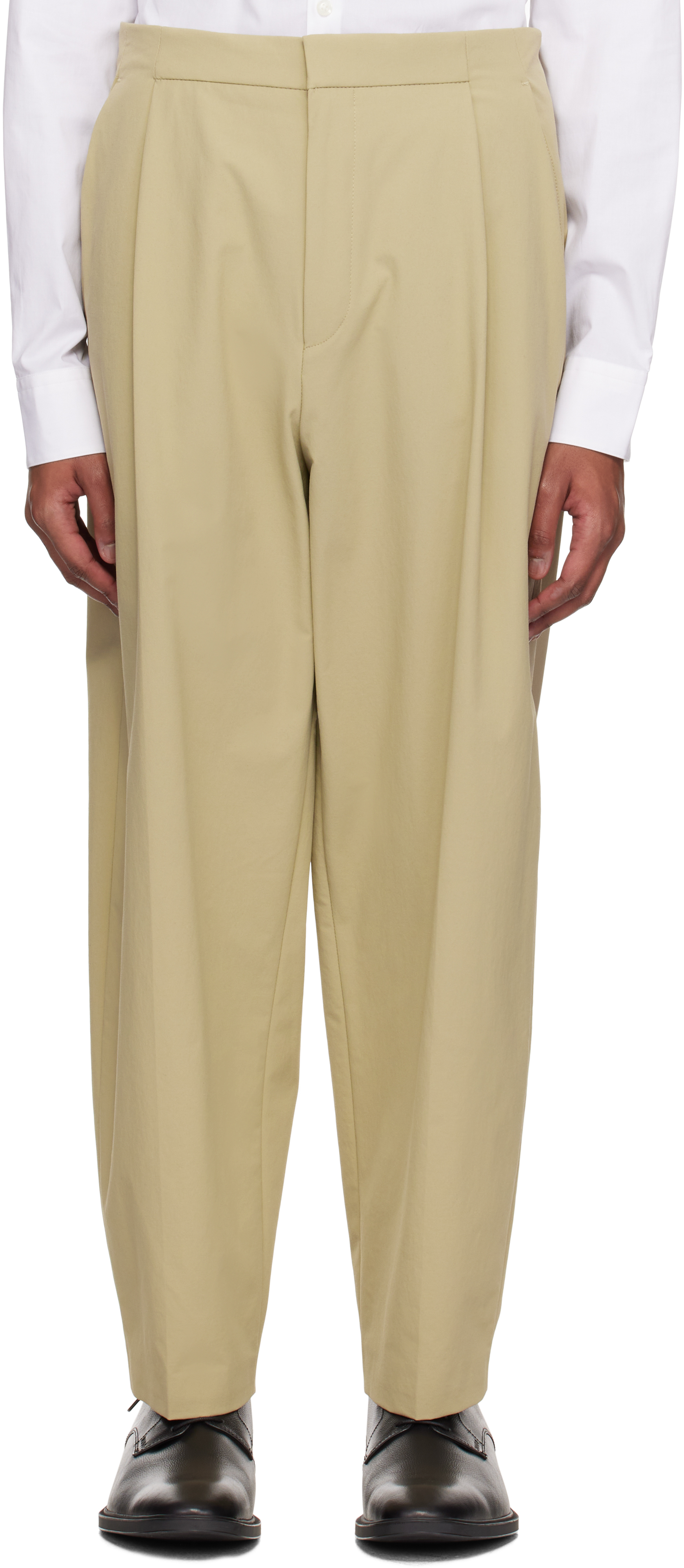 Beige Modern-Fit Trousers