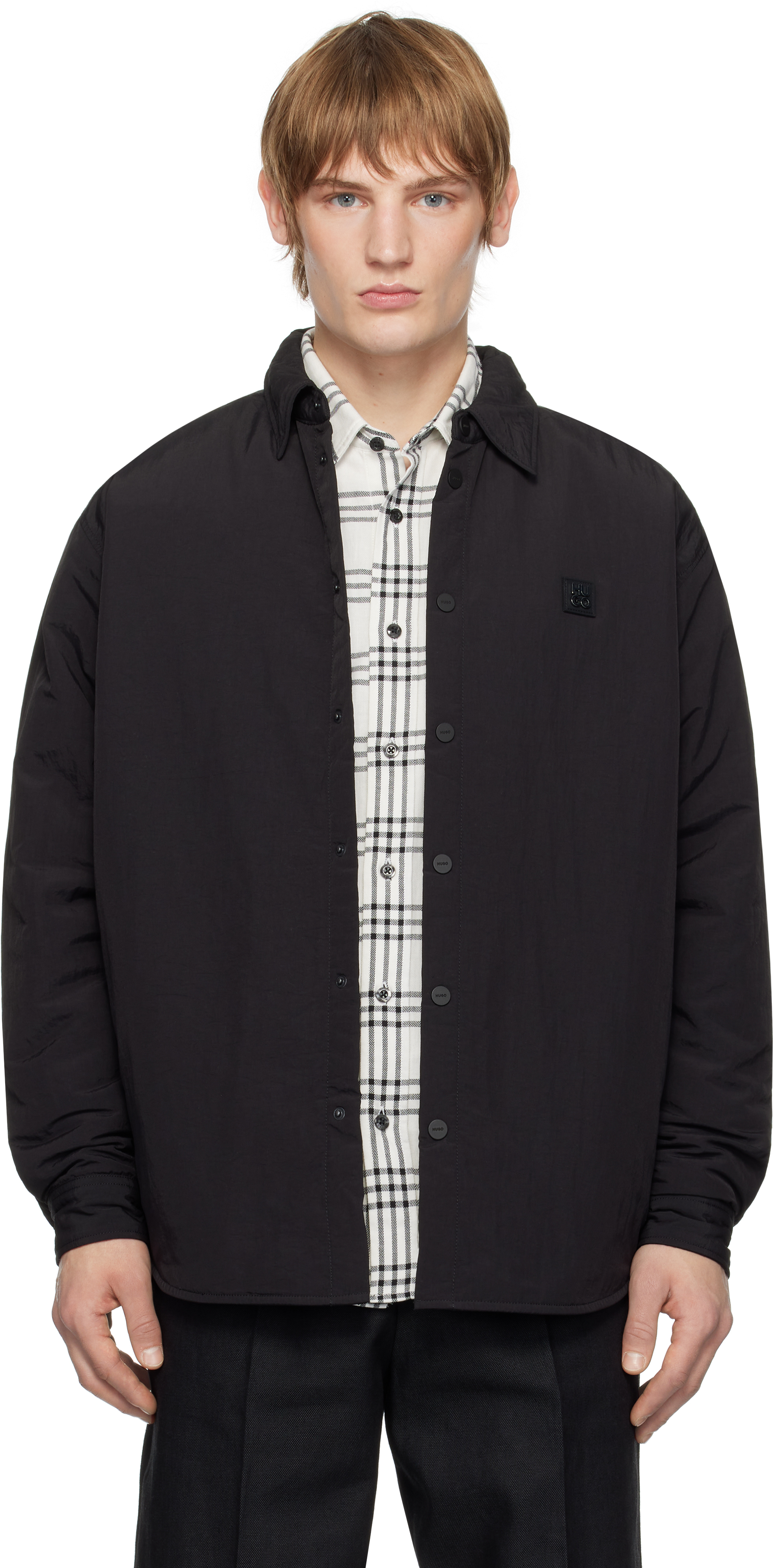 Hugo Boss Black Padded Stacked-logo Badge Overshirt In 001-black