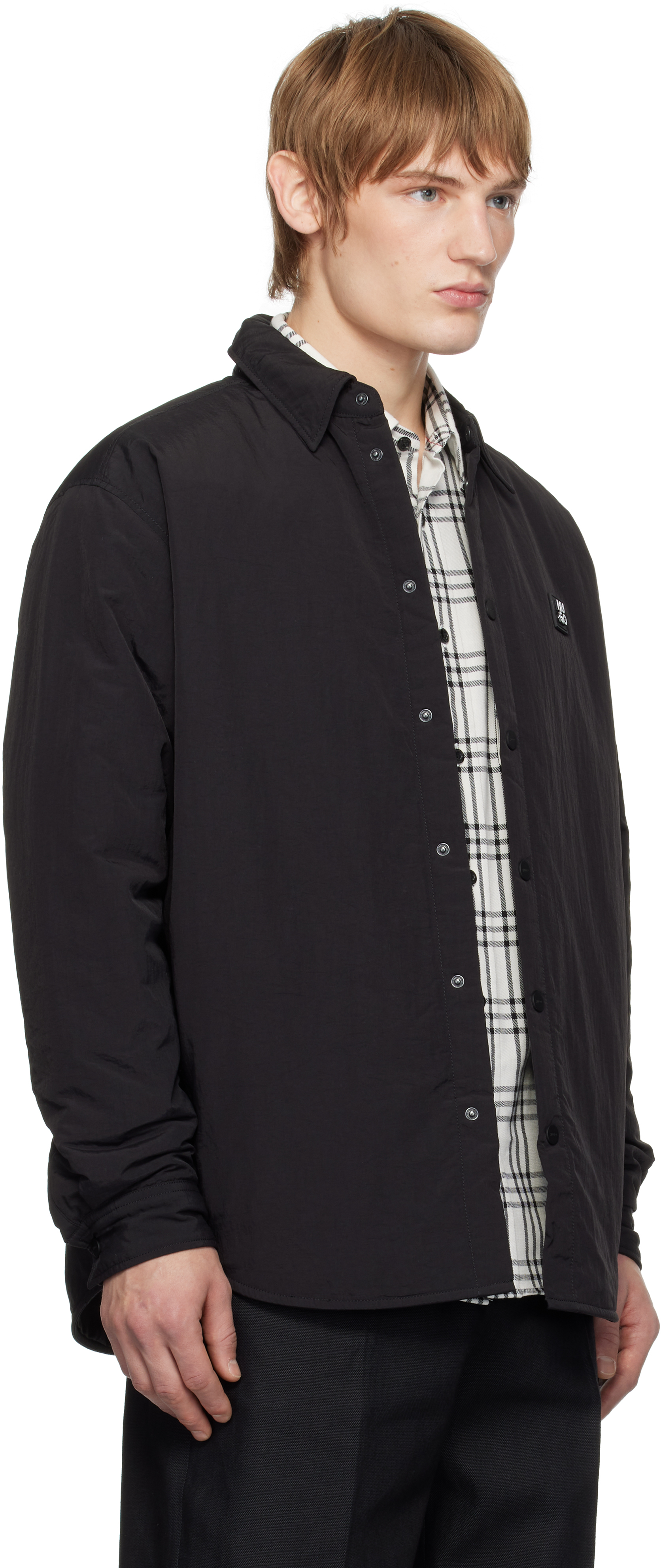 Hugo Boss Black Padded Stacked-logo Badge Overshirt In 001-black