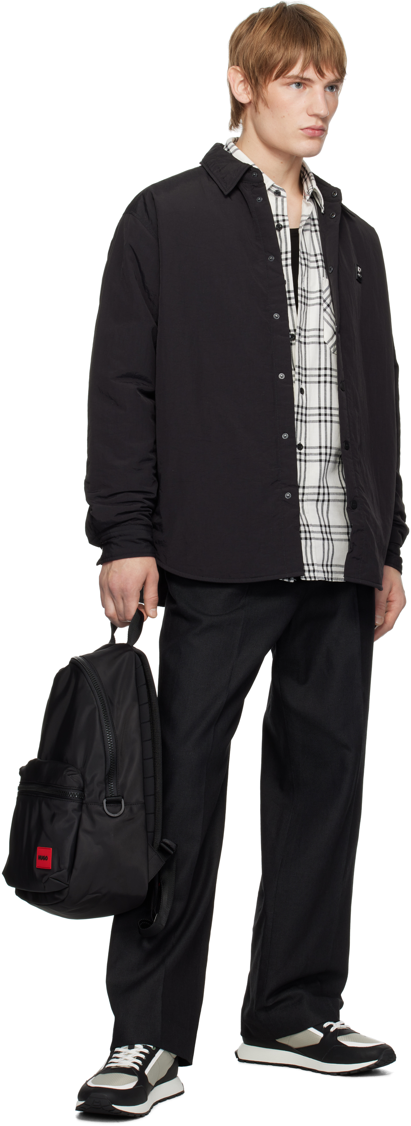 Hugo Boss Black Padded Stacked-logo Badge Overshirt In 001-black