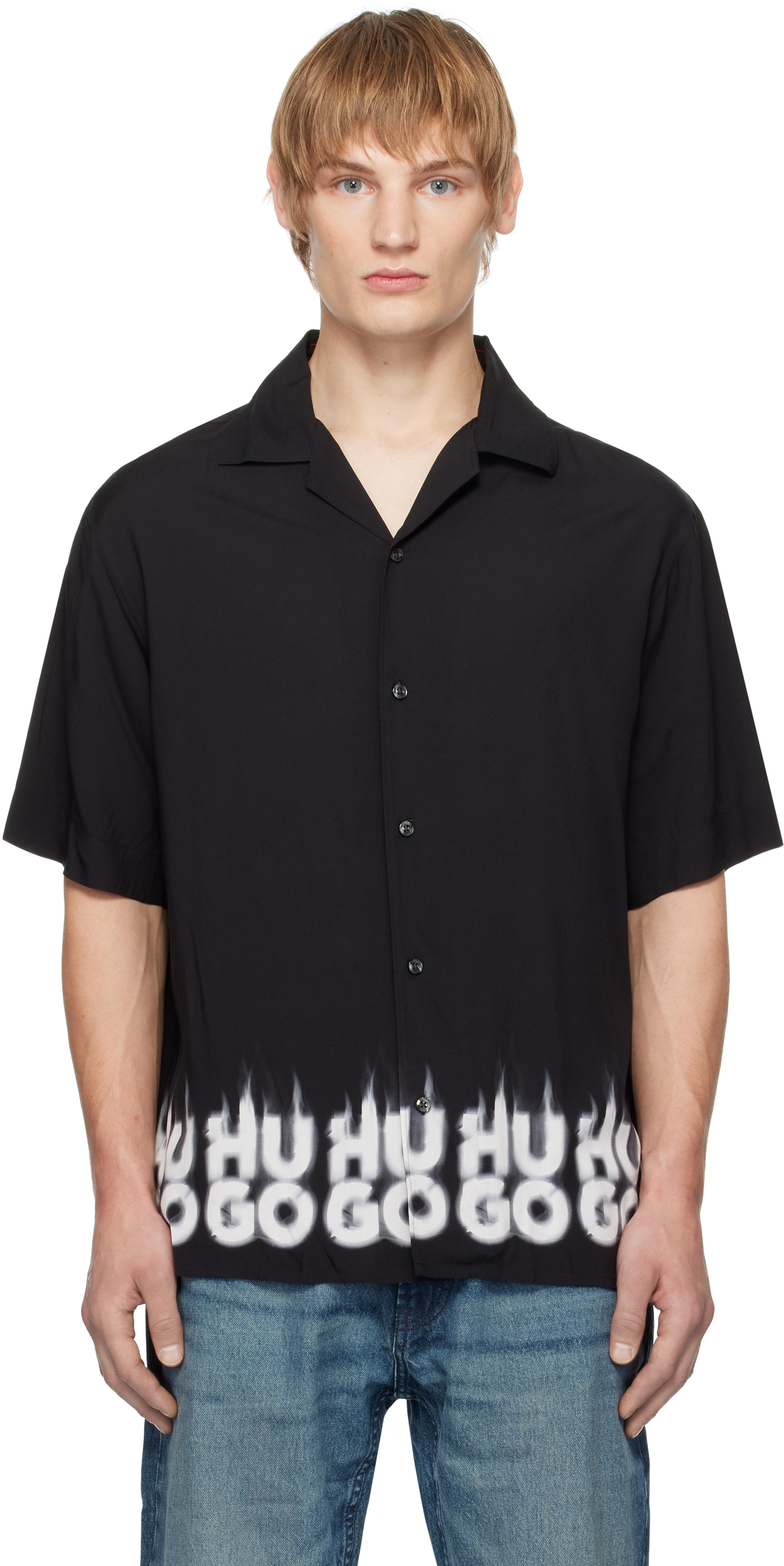 Black Oversized-Fit Smoke Logo-Print Hem Shirt