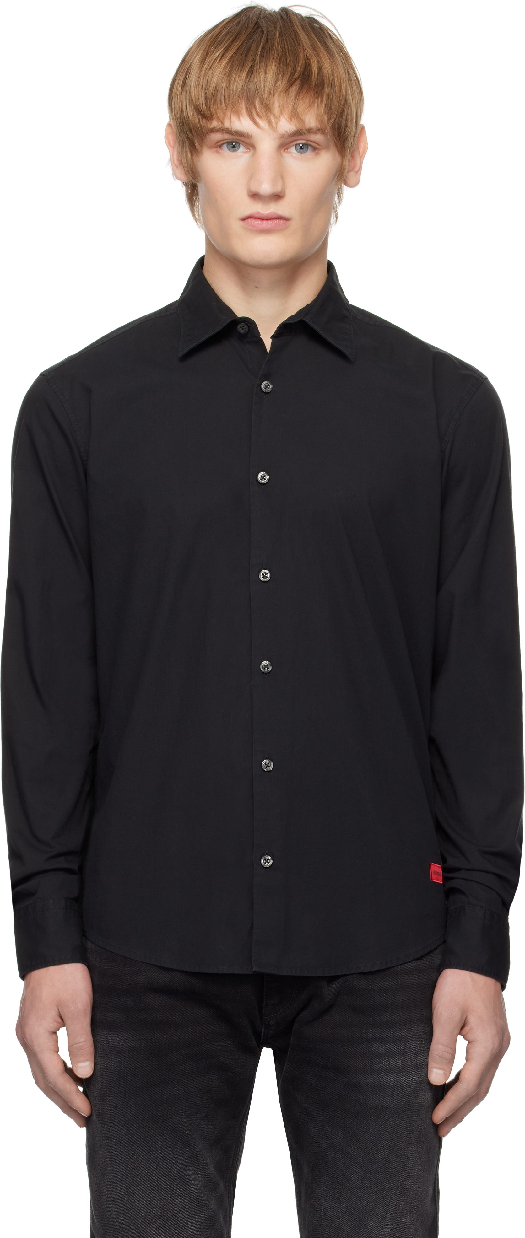 Shop Hugo Black Poplin Shirt In 001-black